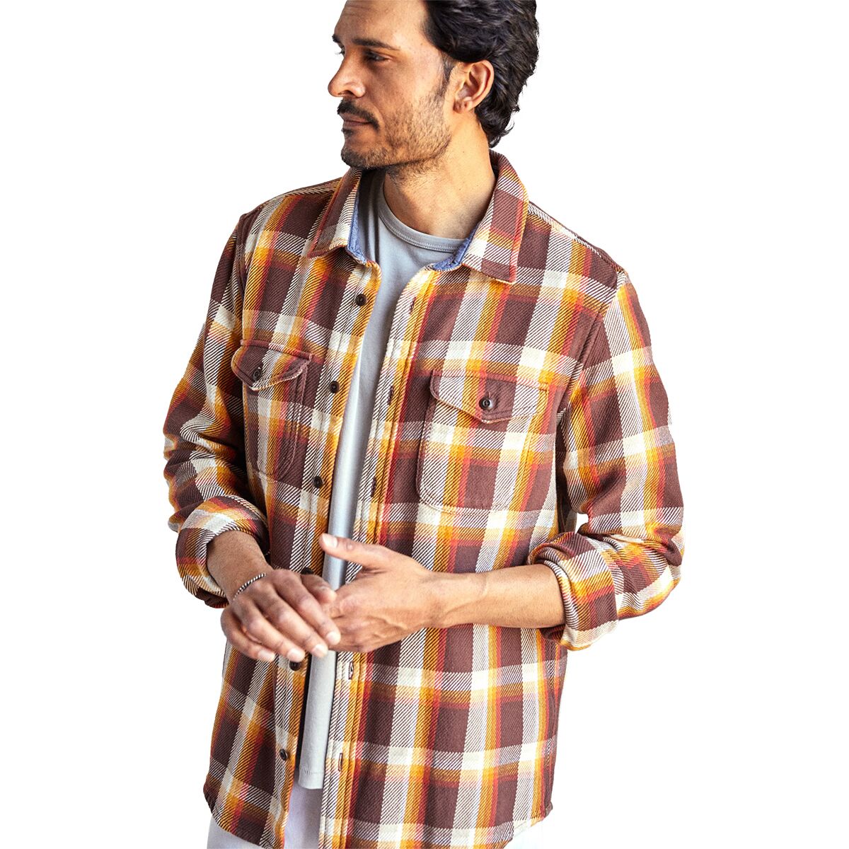 Image of Outerknown Blanket Shirt - Men's Dark Roast Nostalgic Plaid, M