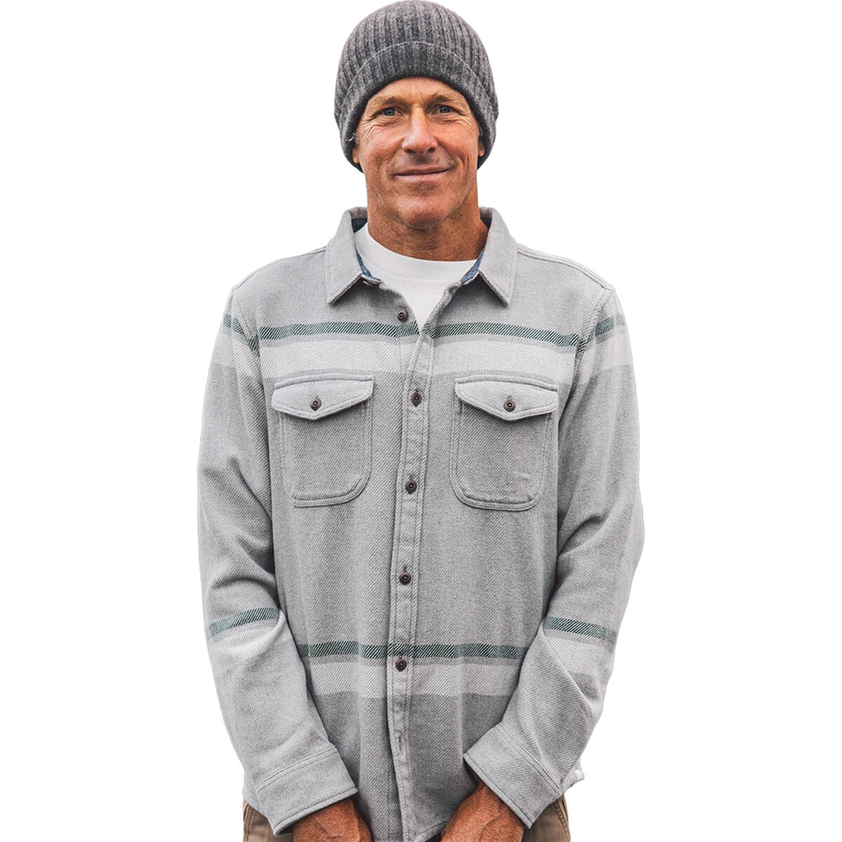 Image of Outerknown Blanket Shirt - Men's Heather Grey Sunzal Stripe, L