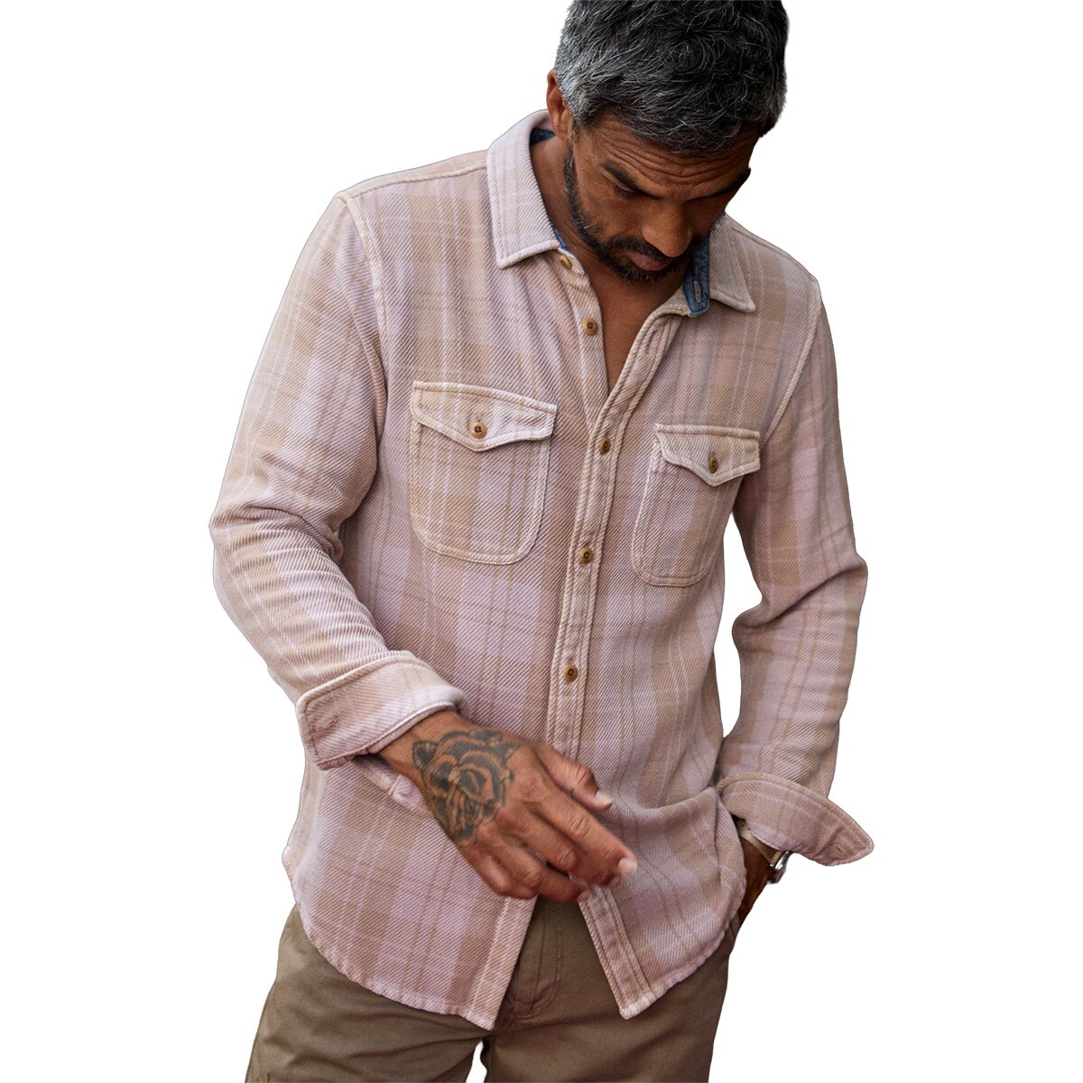 Image of Outerknown Blanket Shirt - Men's Lilac Haze Latte Boxes, XL