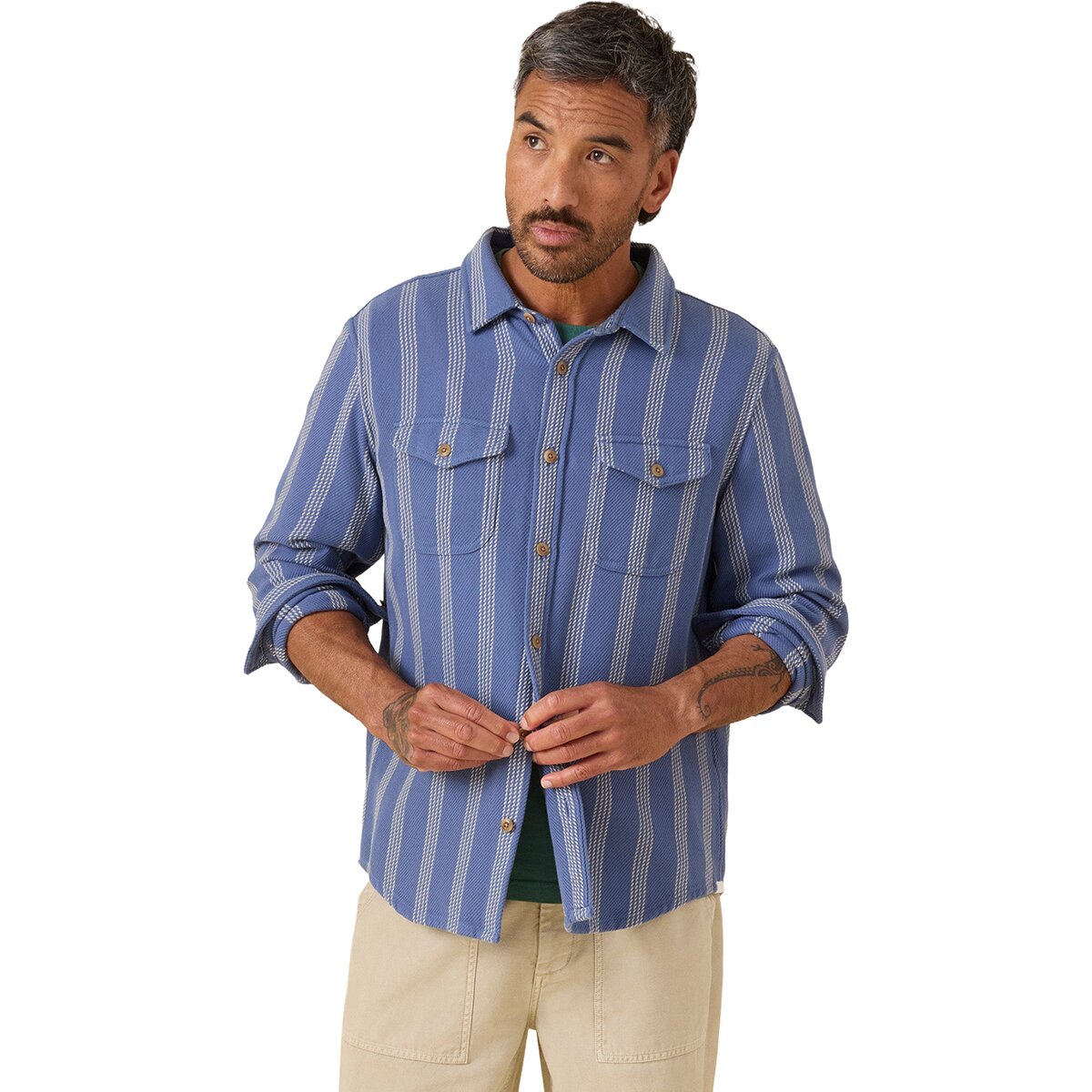 Image of Outerknown Blanket Shirt - Men's Solimar Blue Skyline Stripe, S