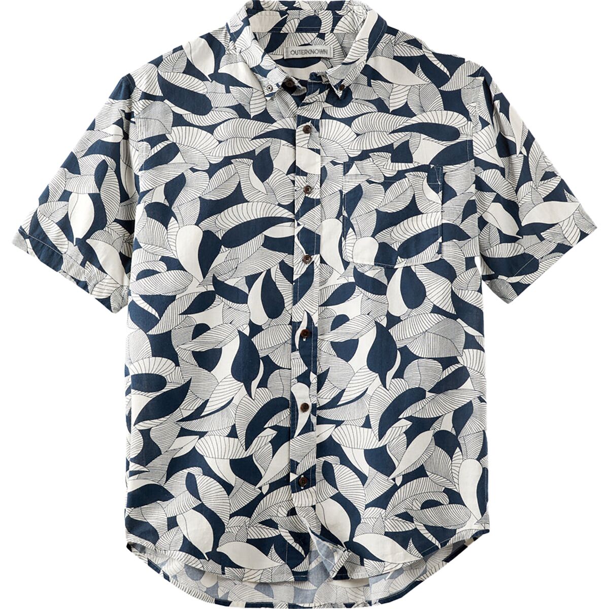 Image of Outerknown The Short-Sleeve Studio Shirt - Men's Indigo Floating Fauna, S