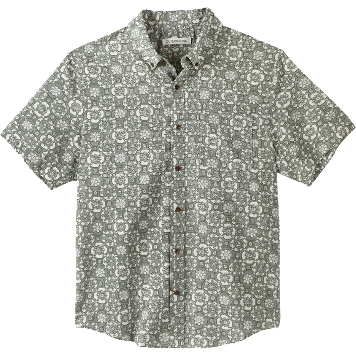 Image of Outerknown The Short-Sleeve Studio Shirt - Men's Off Duty Drab Tahiti Print, M