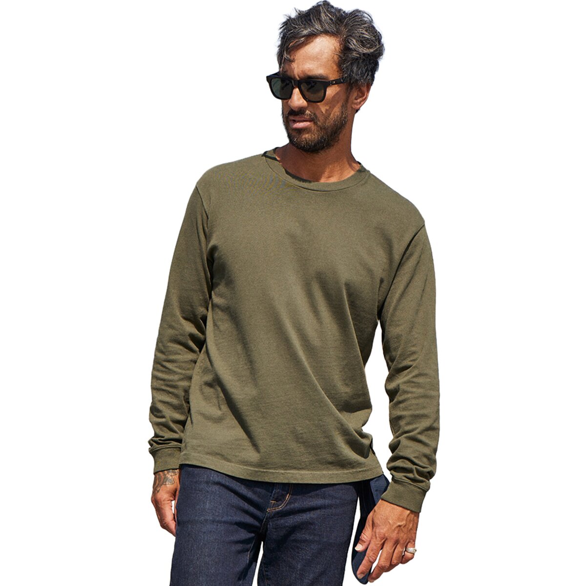 Image of Outerknown Big Heavy Long-Sleeve T-Shirt - Men's Deep Olive, L