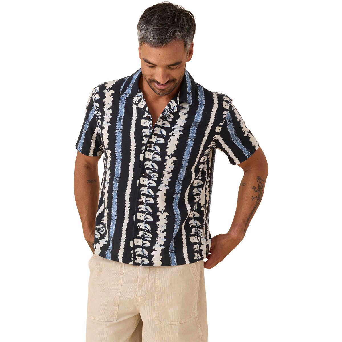 Image of Outerknown BBQ Shirt - Men's Indigo Bloom Lei, XXL