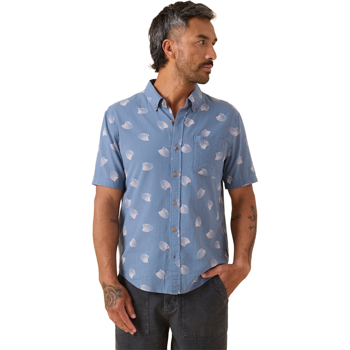 Image of Outerknown Studio Short-Sleeve Shirt - Men's French Blue Seashells, S