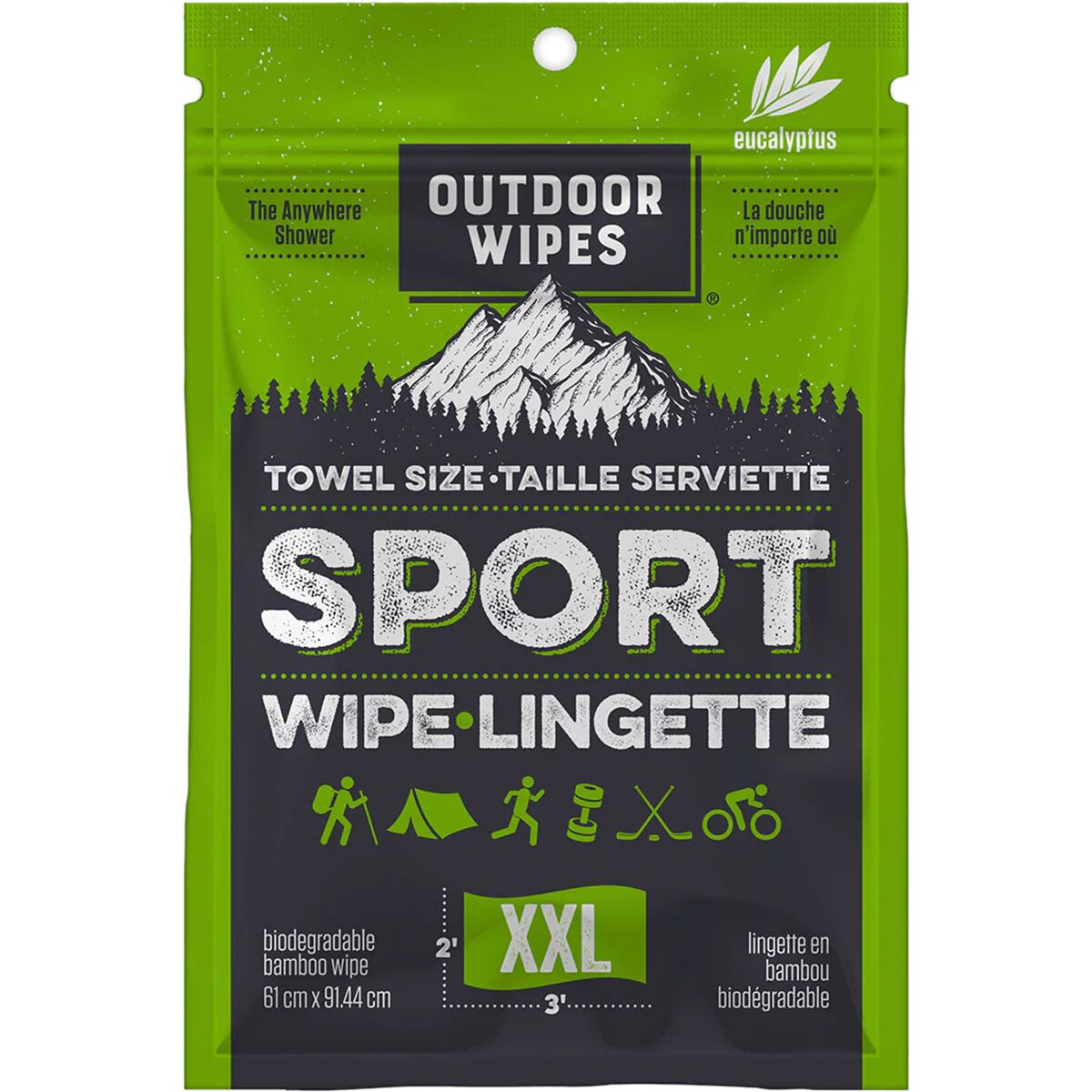 Outdoor Wipes Outdoor Wipes Sport Wipes XXL Eucalyptus, 3in x 2in