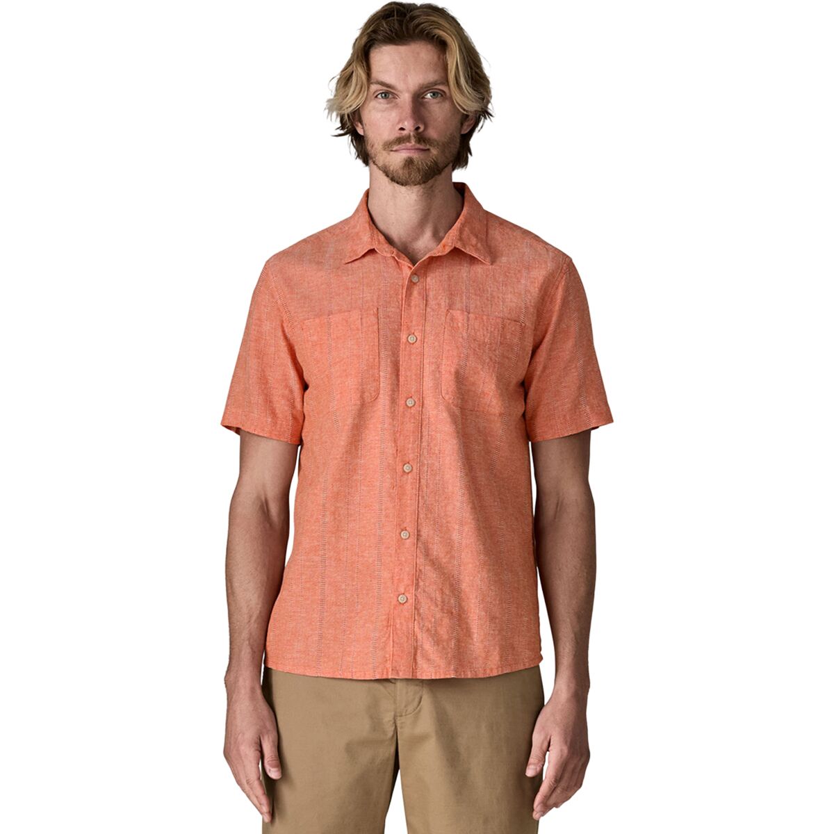 Image of Patagonia Back Step Shirt - Men's Swell Dobby: Coal Orange, L