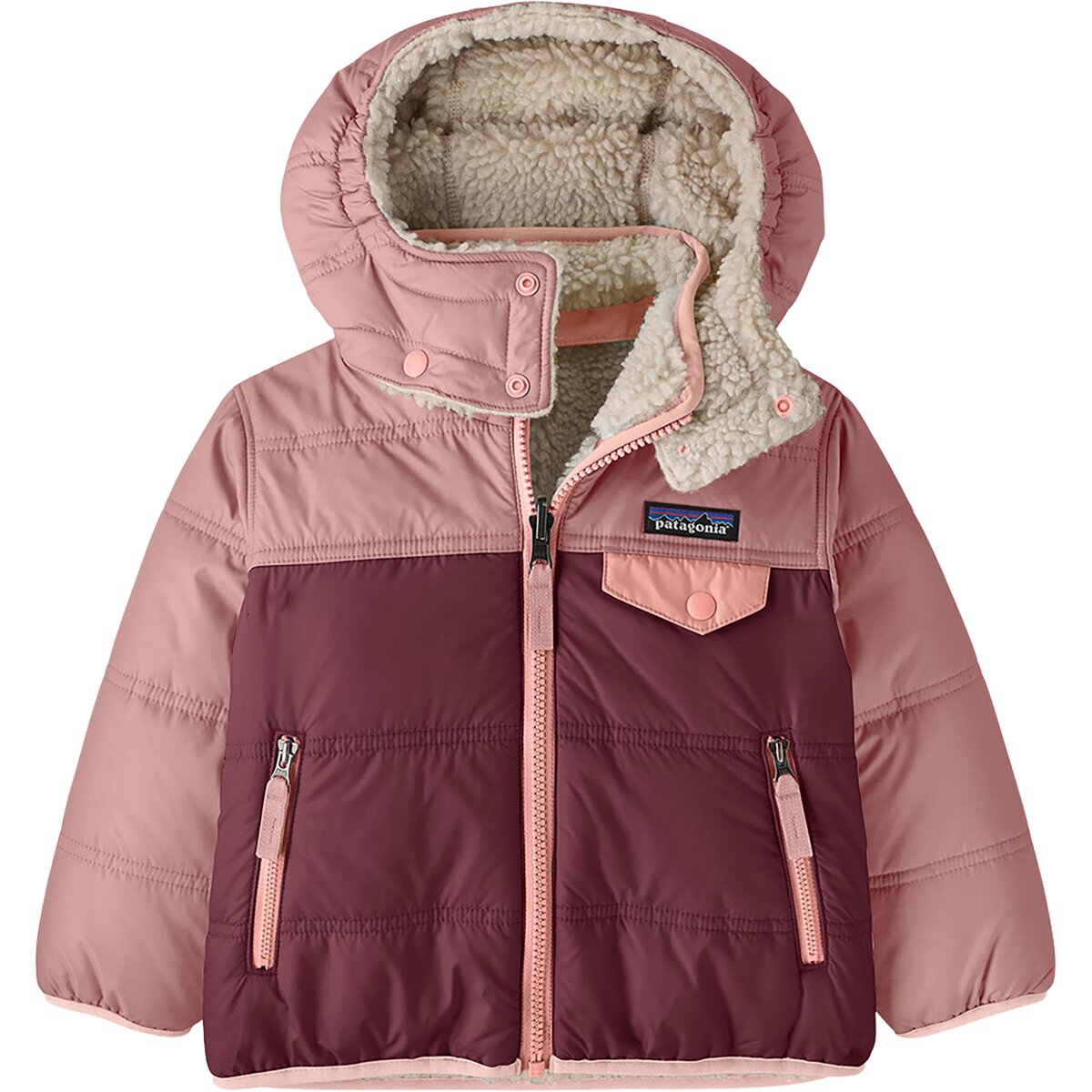 Image of Patagonia Reversible Tribbles Hooded Jacket - Infants' Berry Fig, 18M