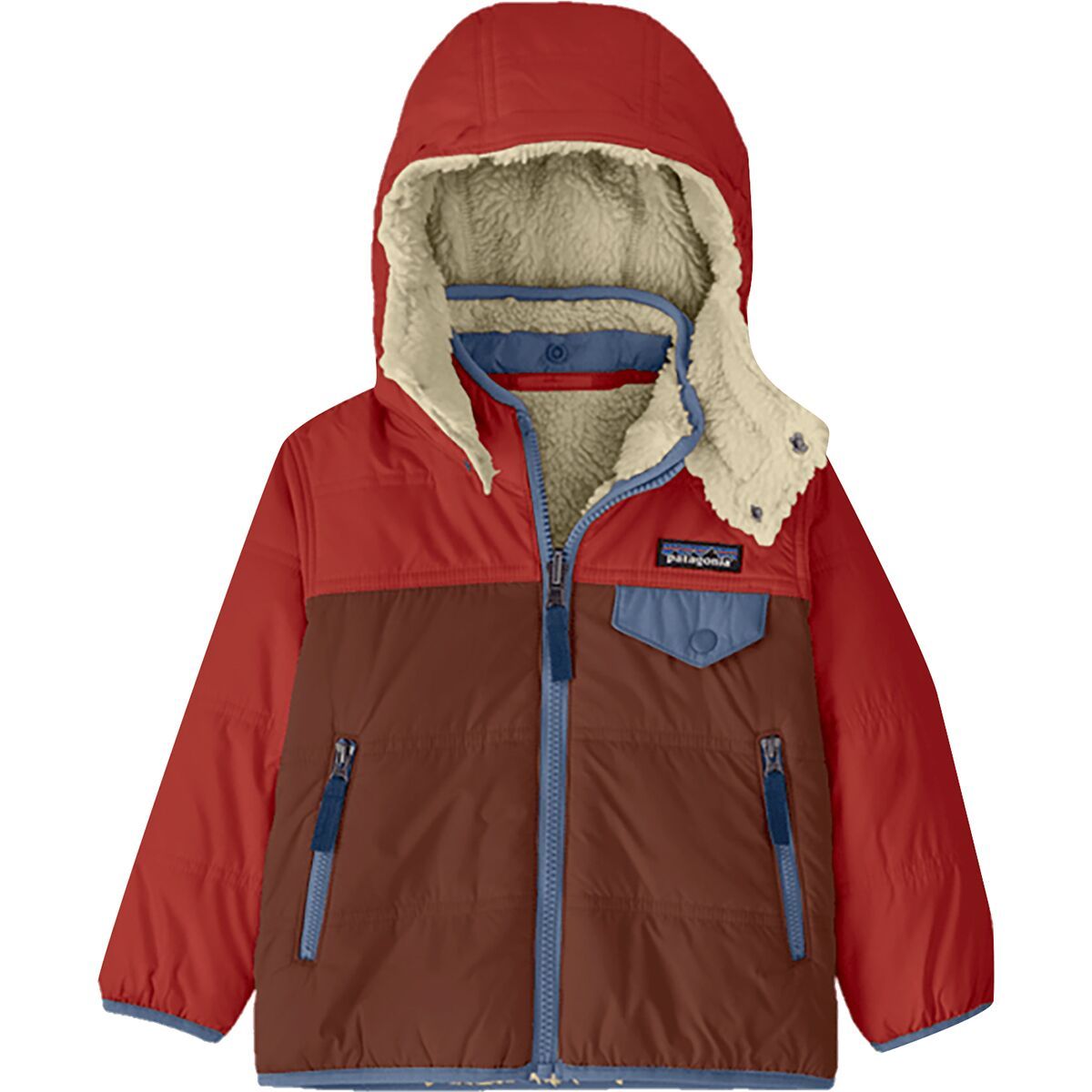 Image of Patagonia Reversible Tribbles Hooded Jacket - Infants' Dried Vanilla, 18M