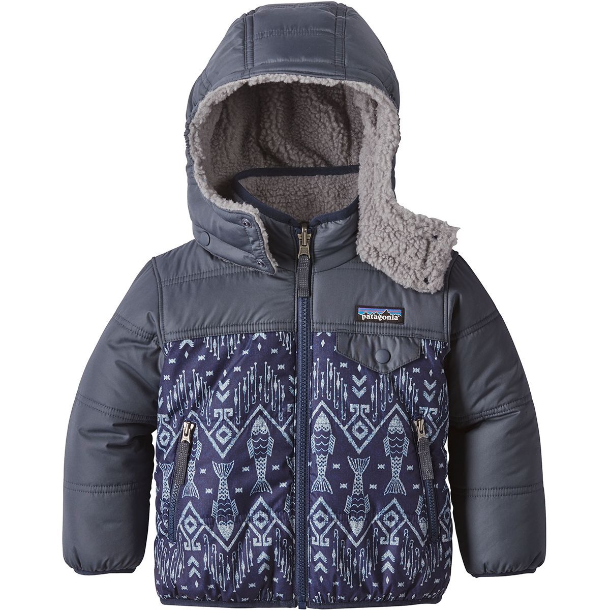 Patagonia Reversible Tribbles Hooded Jacket - Infants' Indigo Fish/Navy Blue, 12M