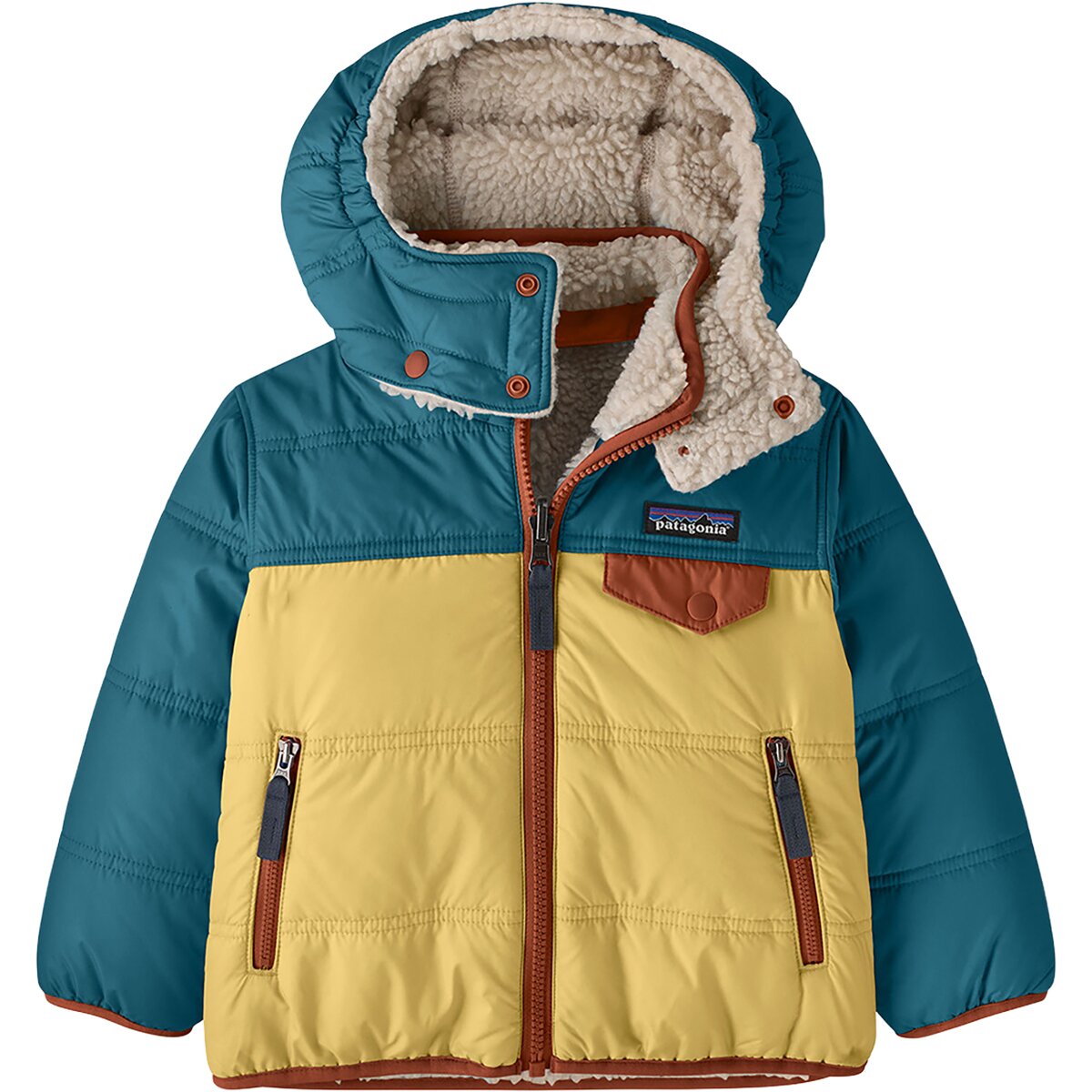 Image of Patagonia Reversible Tribbles Hooded Jacket - Infants' Limestone Yellow, 12M