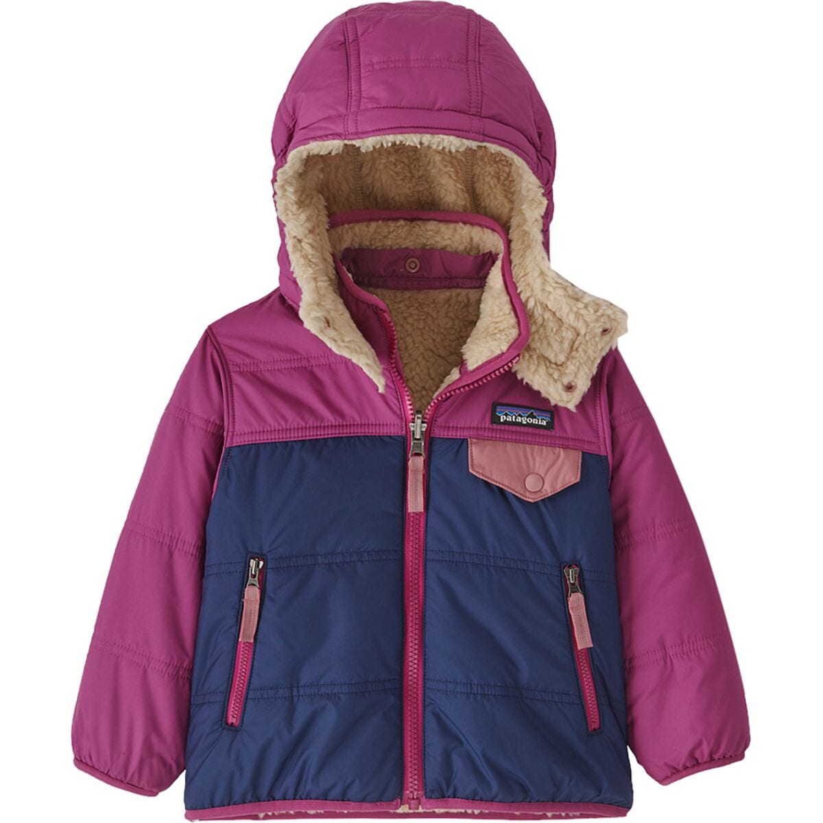 Image of Patagonia Reversible Tribbles Hooded Jacket - Infants' Sound Blue, 6M