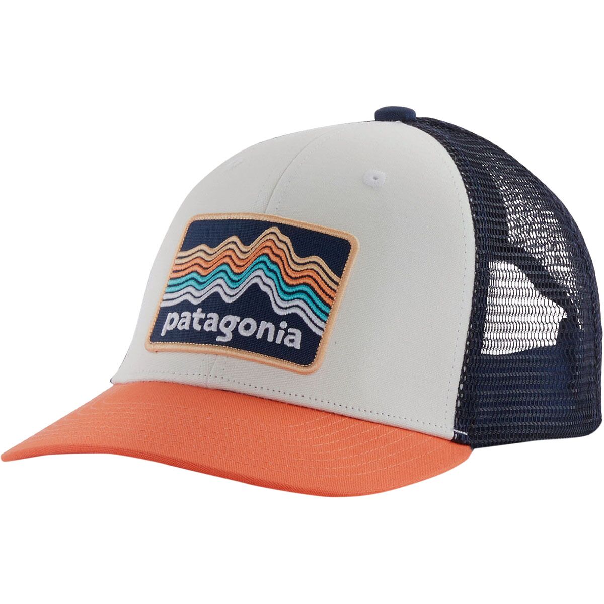 Image of Patagonia Trucker Hat - Kids' Ridge Rise Stripe/Coho Coral, One Size