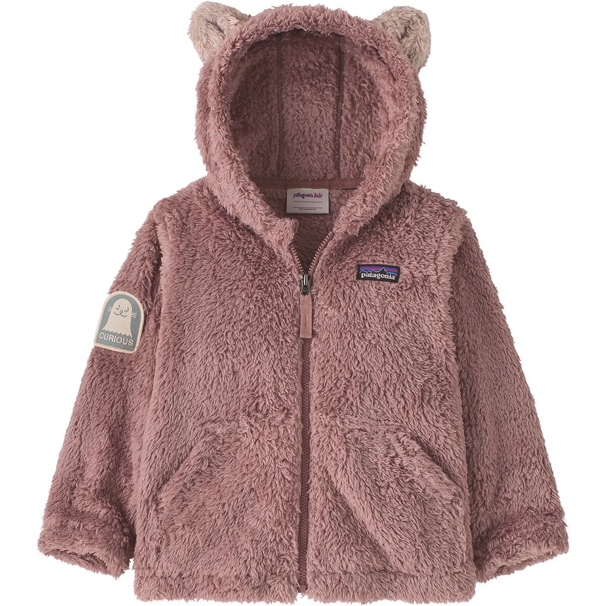 Image of Patagonia Furry Friends Fleece Hooded Jacket - Toddlers' Curious Seal Patch/Moonrise Taupe, 3T