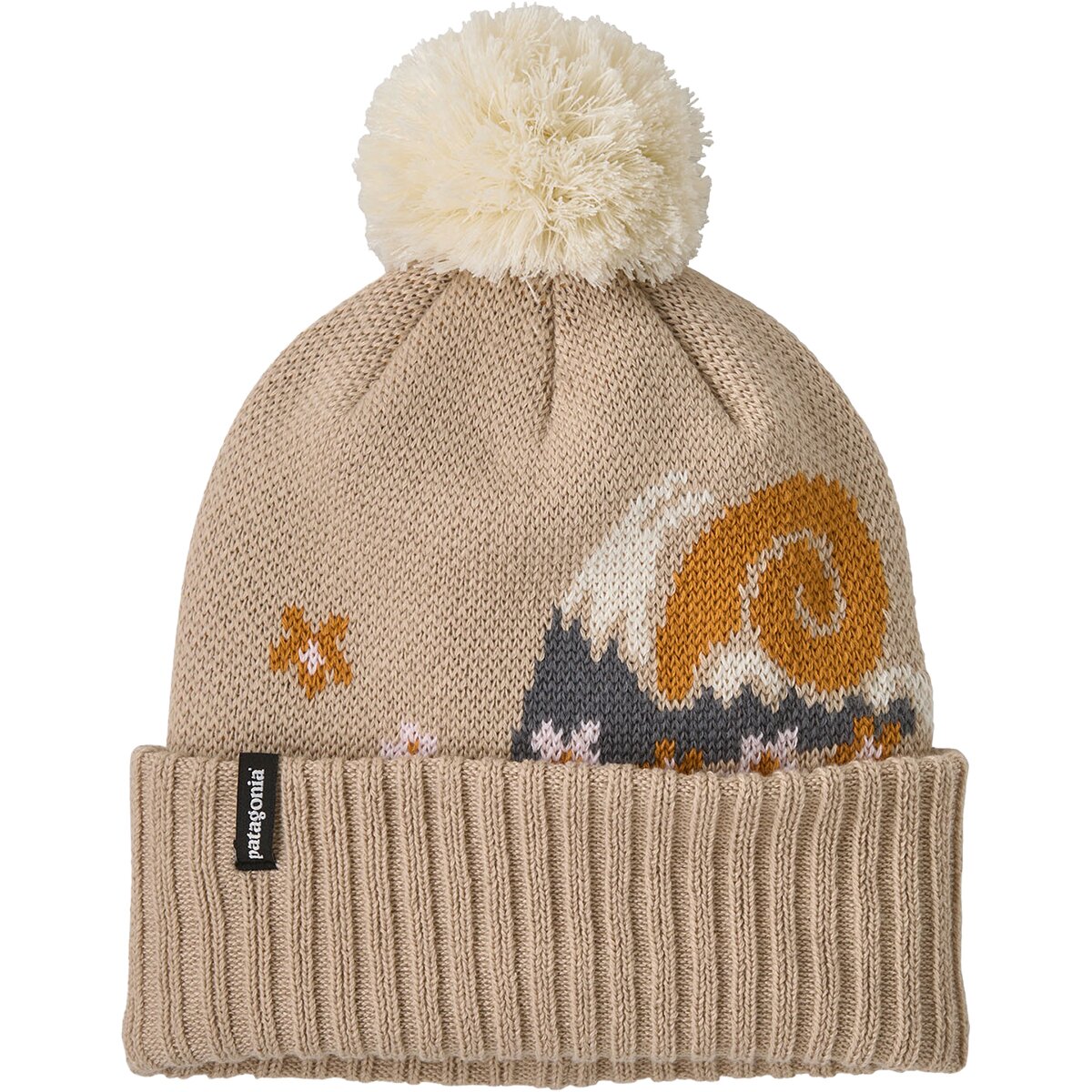 Image of Patagonia Powder Town Pom Beanie - Kids' Nature's Pace Knit: Dark Natural, One Size
