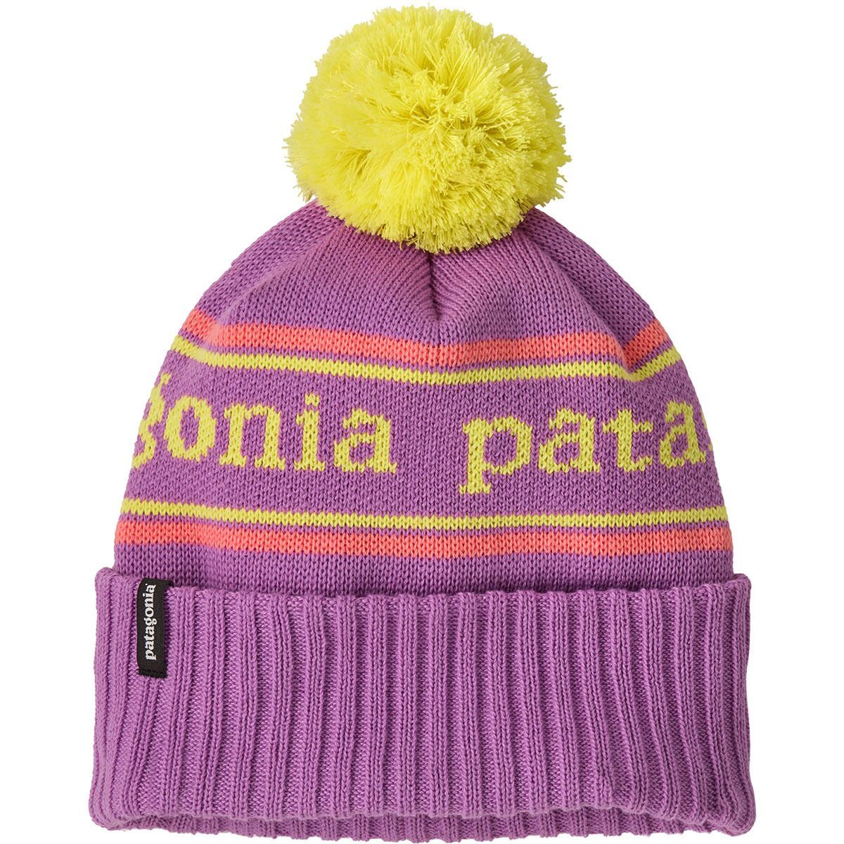 Image of Patagonia Powder Town Pom Beanie - Kids' Park Stripe: Brisk Purple, One Size