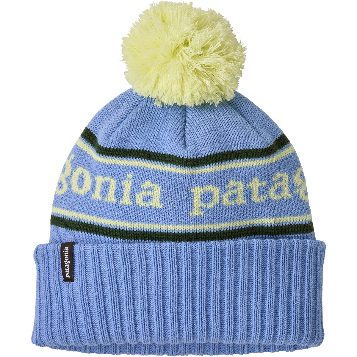 Image of Patagonia Powder Town Pom Beanie - Kids' Park Stripe: Diver Blue, One Size