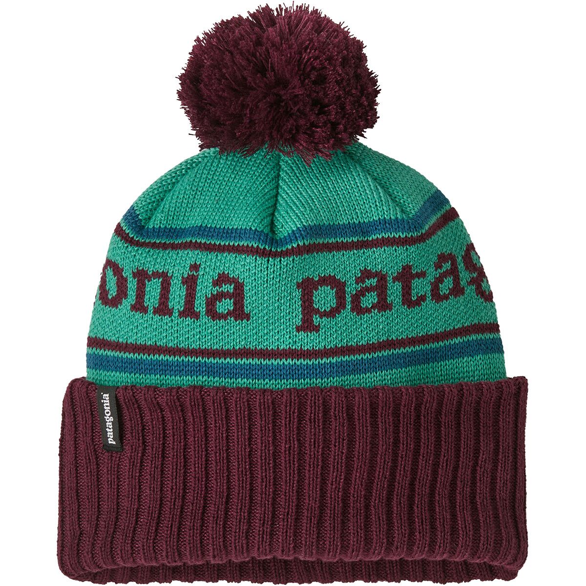 Image of Patagonia Powder Town Pom Beanie - Kids' Park Stripe: Solo Teal, One Size