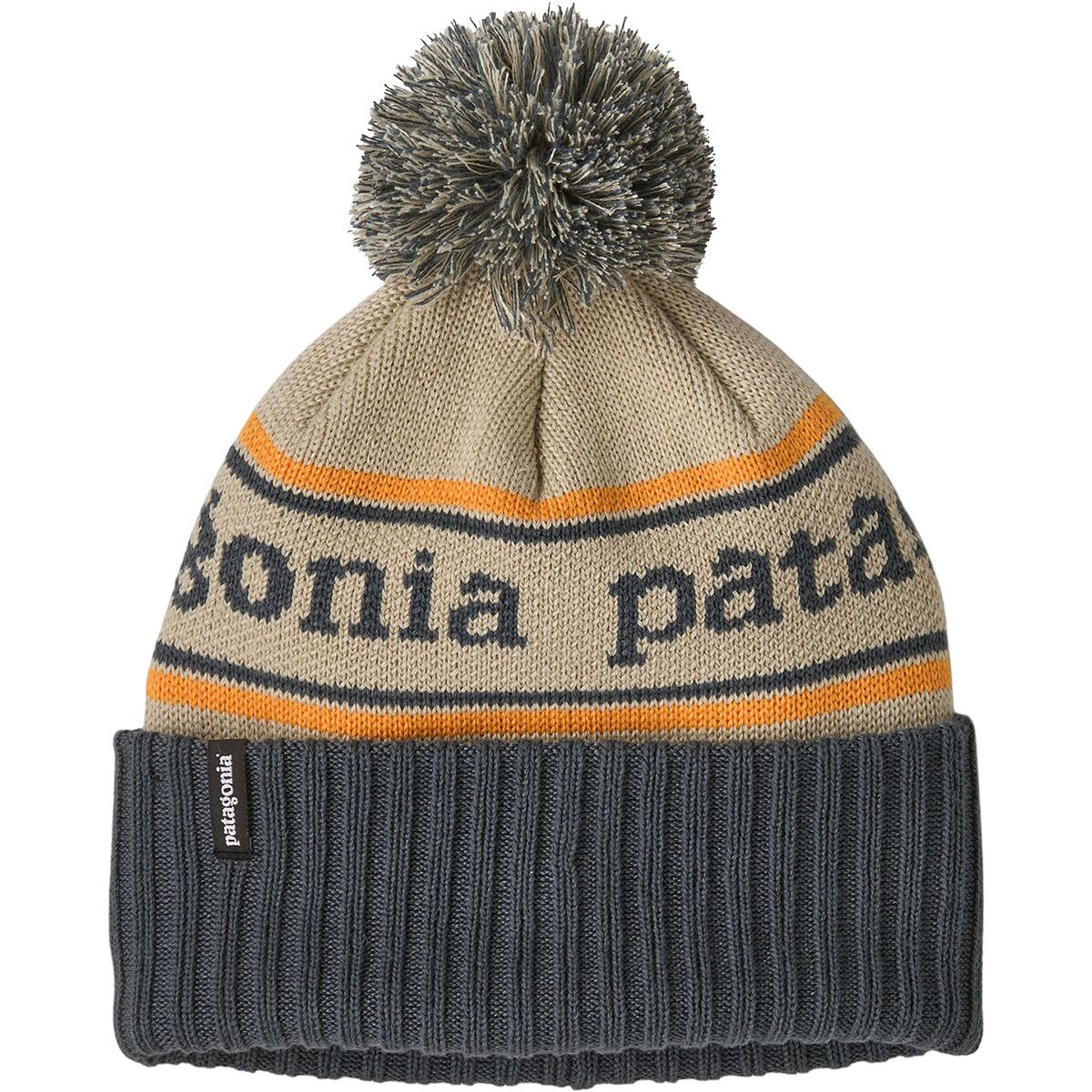 Image of Patagonia Powder Town Pom Beanie - Kids' Park Stripe: Weathered Stone, One Size
