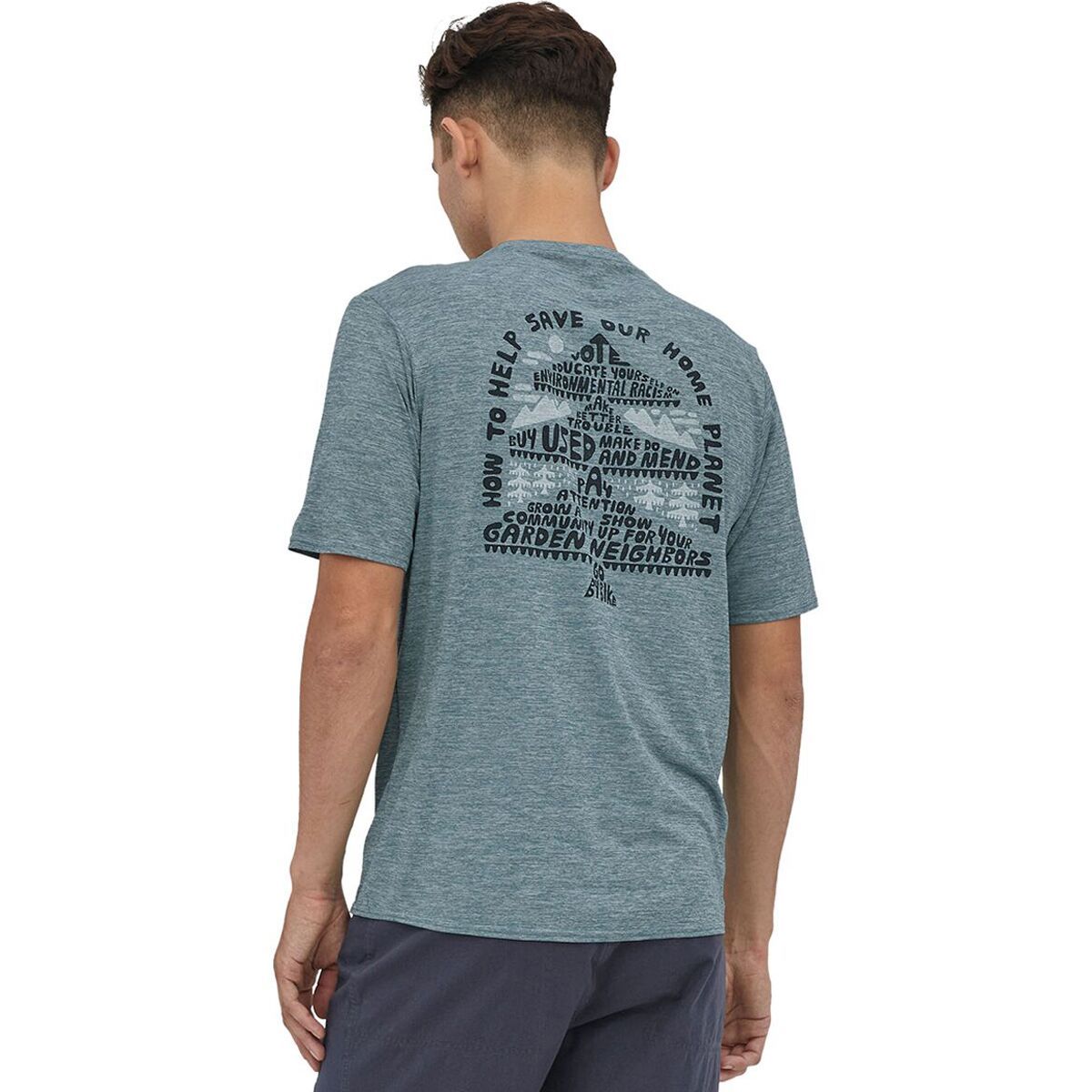 Patagonia Capilene Cool Daily Graphic Short-Sleeve Shirt - Men's How to Save/Abalone Blue, S