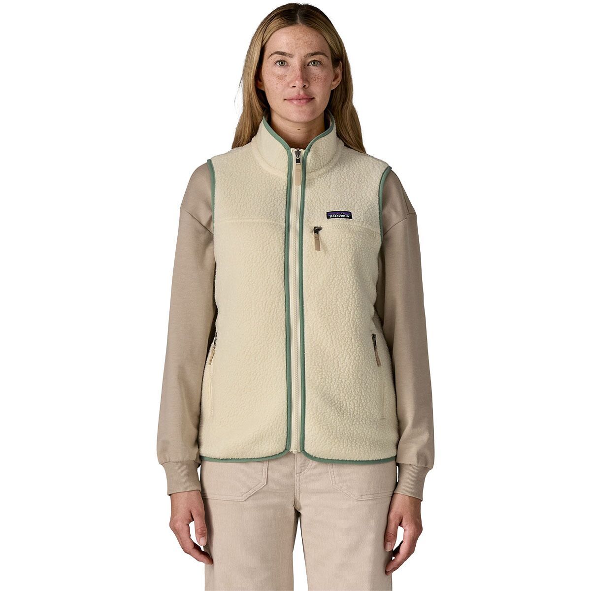 Image of Patagonia Retro Pile Vest - Women's Natural/Elmwood Green, M