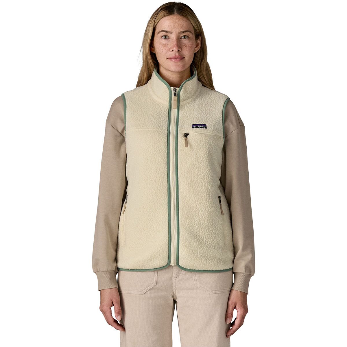 Image of Patagonia Retro Pile Vest - Women's Natural/Elmwood Green, XL