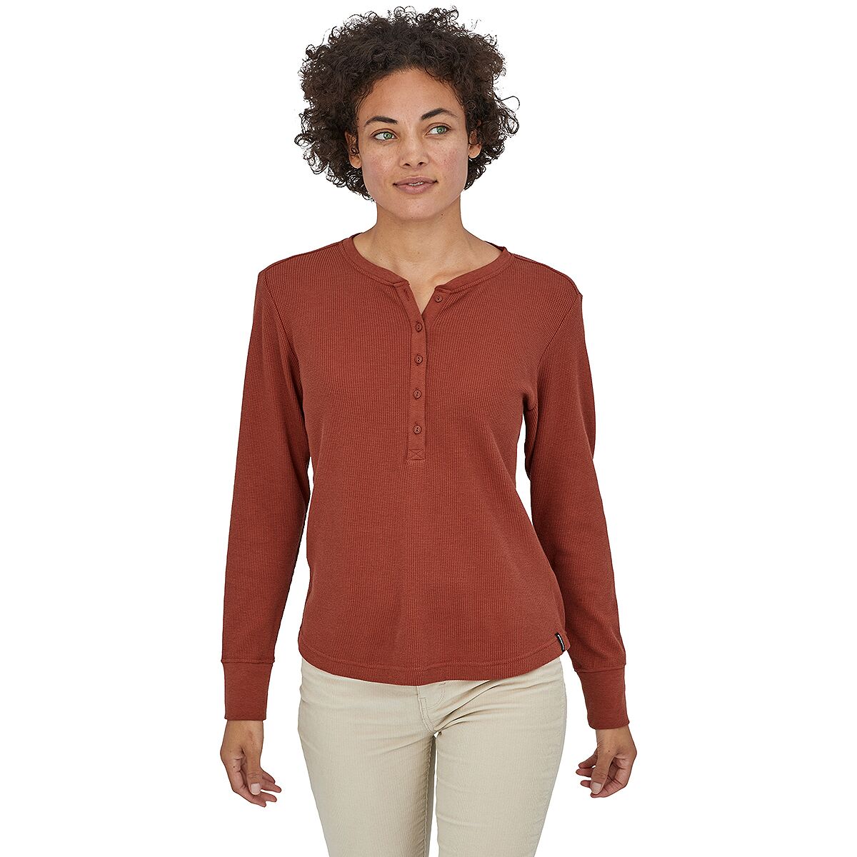 henley waffle long sleeve top
