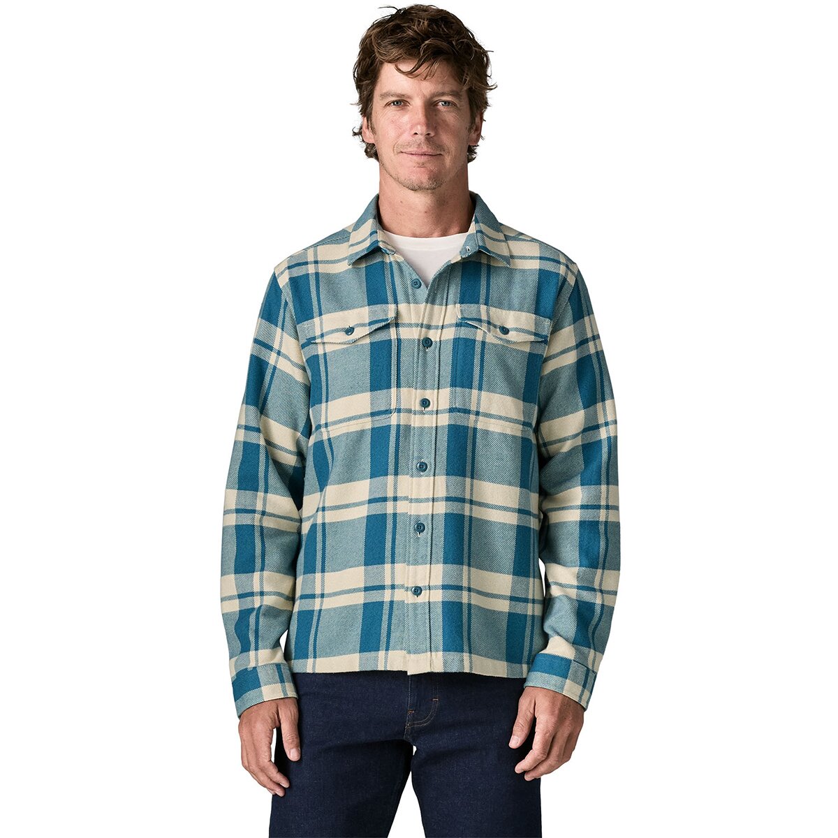 Image of Patagonia Fjord Flannel Shirt - Men's Powder/Glacial Blue, XXL