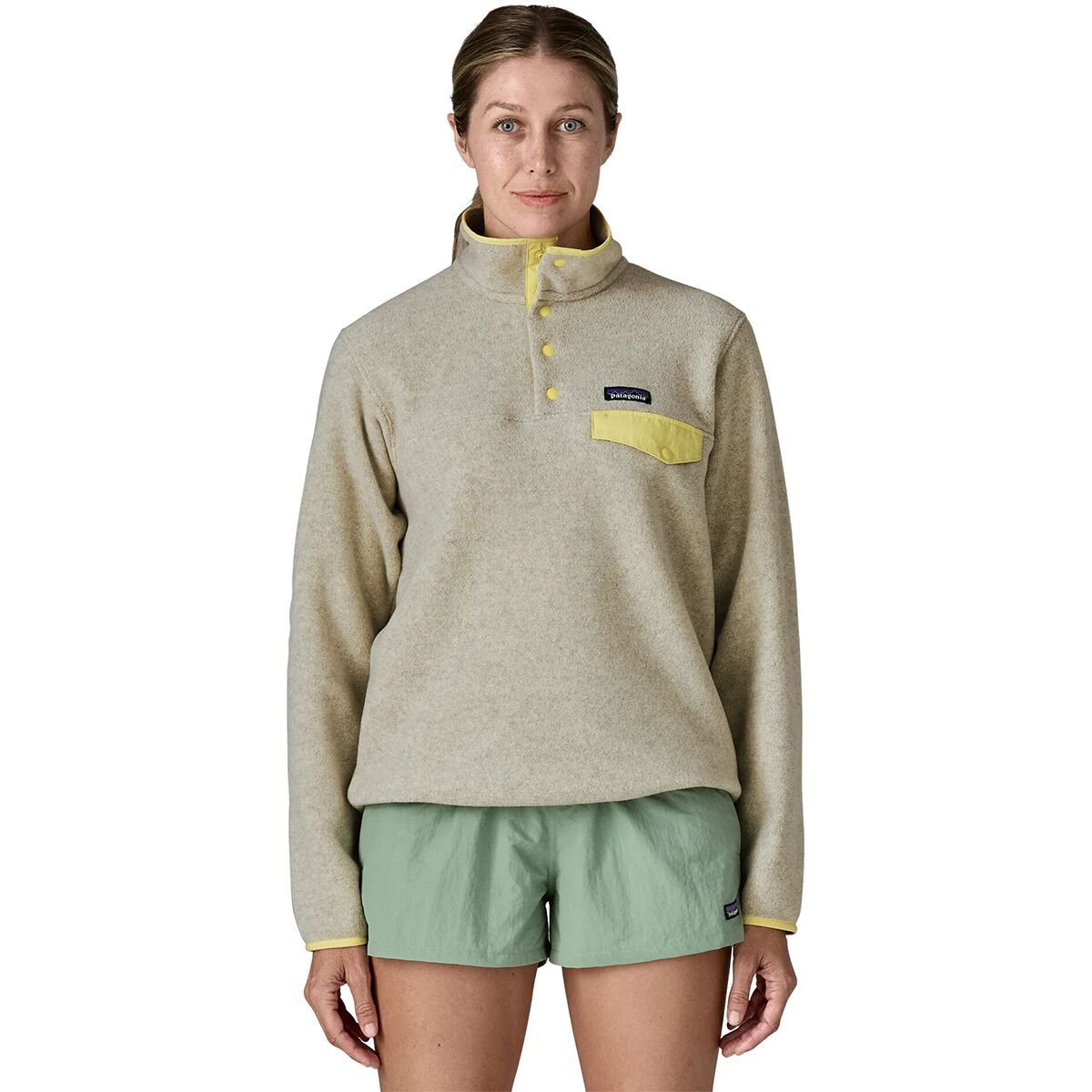 Image of Patagonia Synchilla Lightweight Snap-T Fleece Pullover - Women's Oatmeal Heather w/Nearly Green, XL