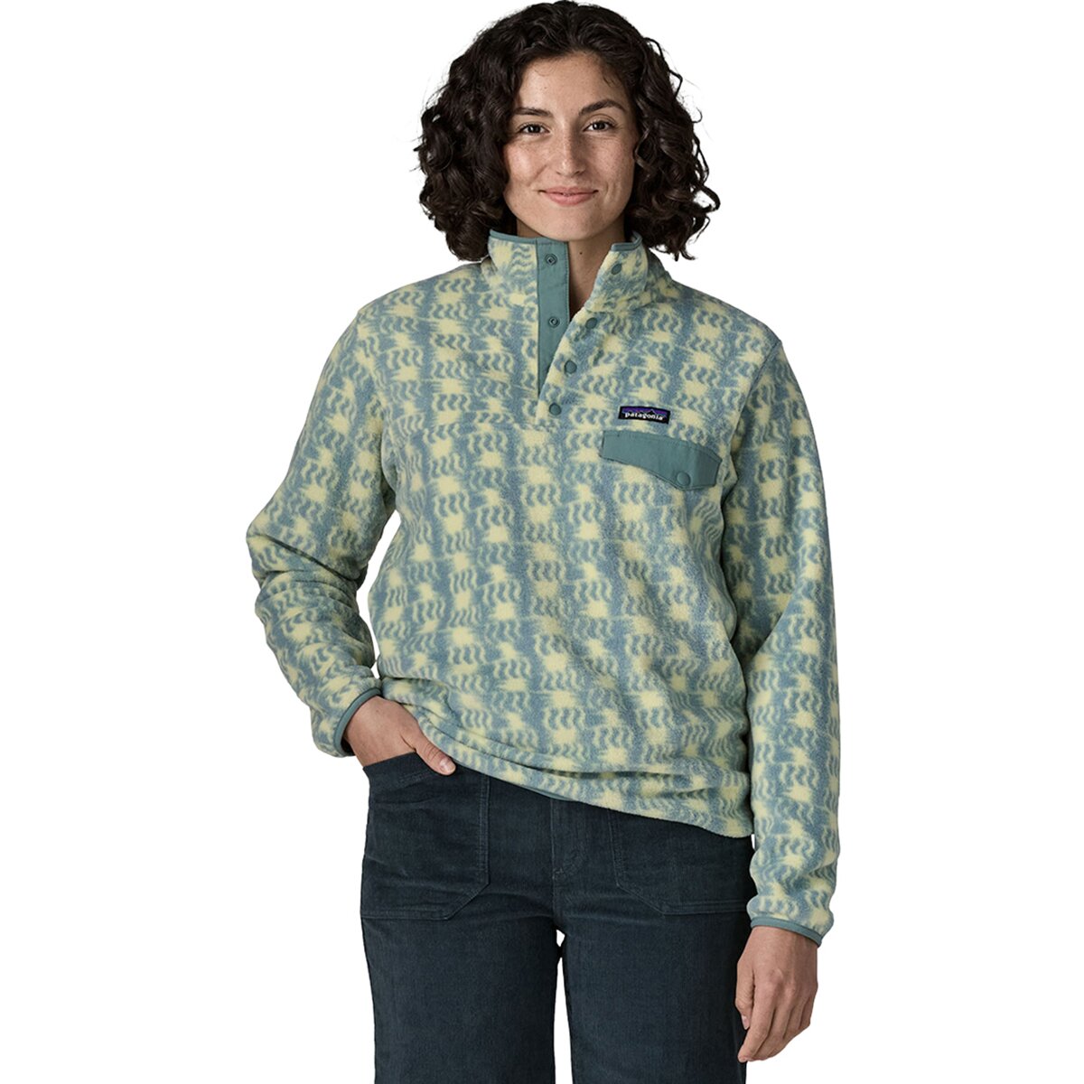 Image of Patagonia Synchilla Lightweight Snap-T Fleece Pullover - Women's Sun Quilt/Blue Sage, XS