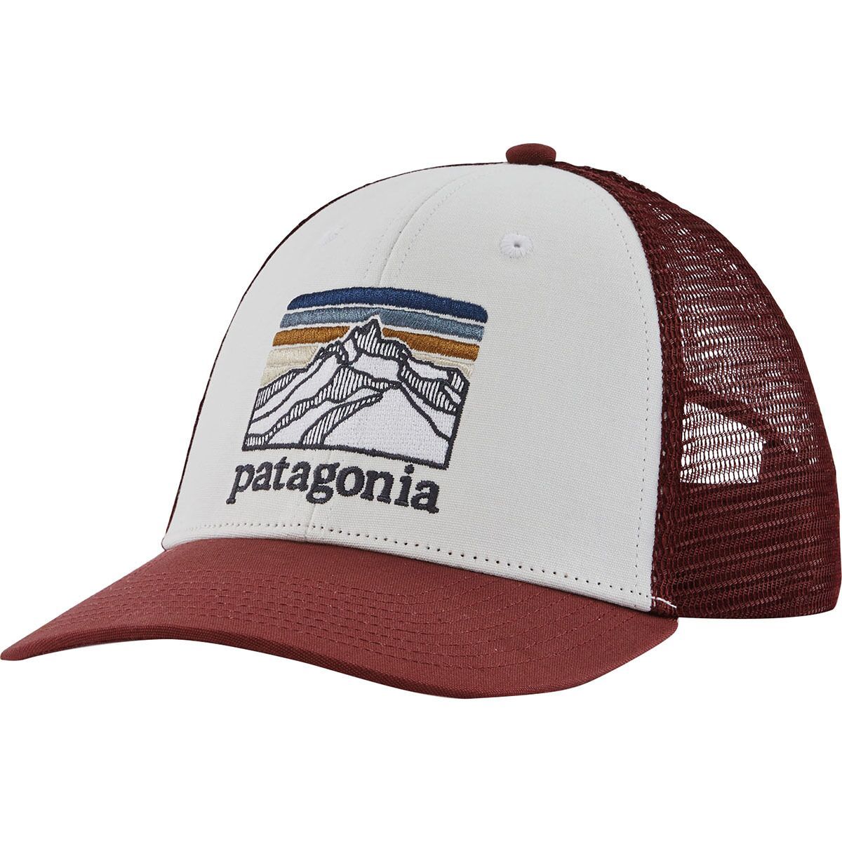 Patagonia Line Logo Ridge LoPro Trucker Hat White w/Sequoia Red, One Size