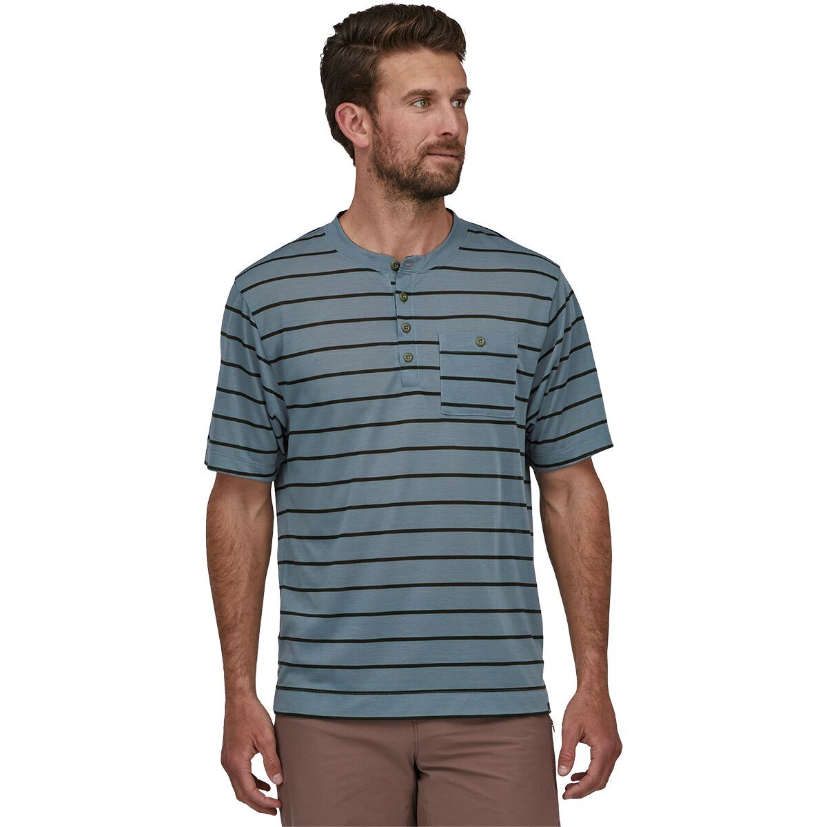 Image of Patagonia Capilene Cool Trail Bike Henley - Men's Furrow Stripe/Plume Grey, XS
