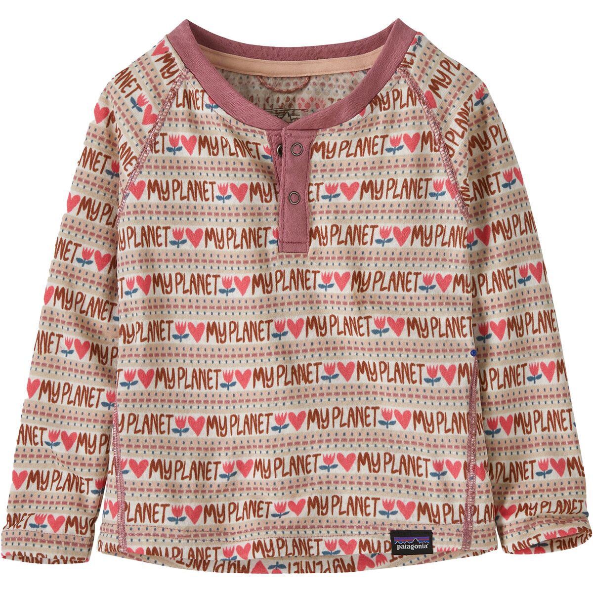 Patagonia Patagonia Capilene Midweight Henley Baselayer Top - Infant Girls' Planet Hearts: Light Star Pink, 6M