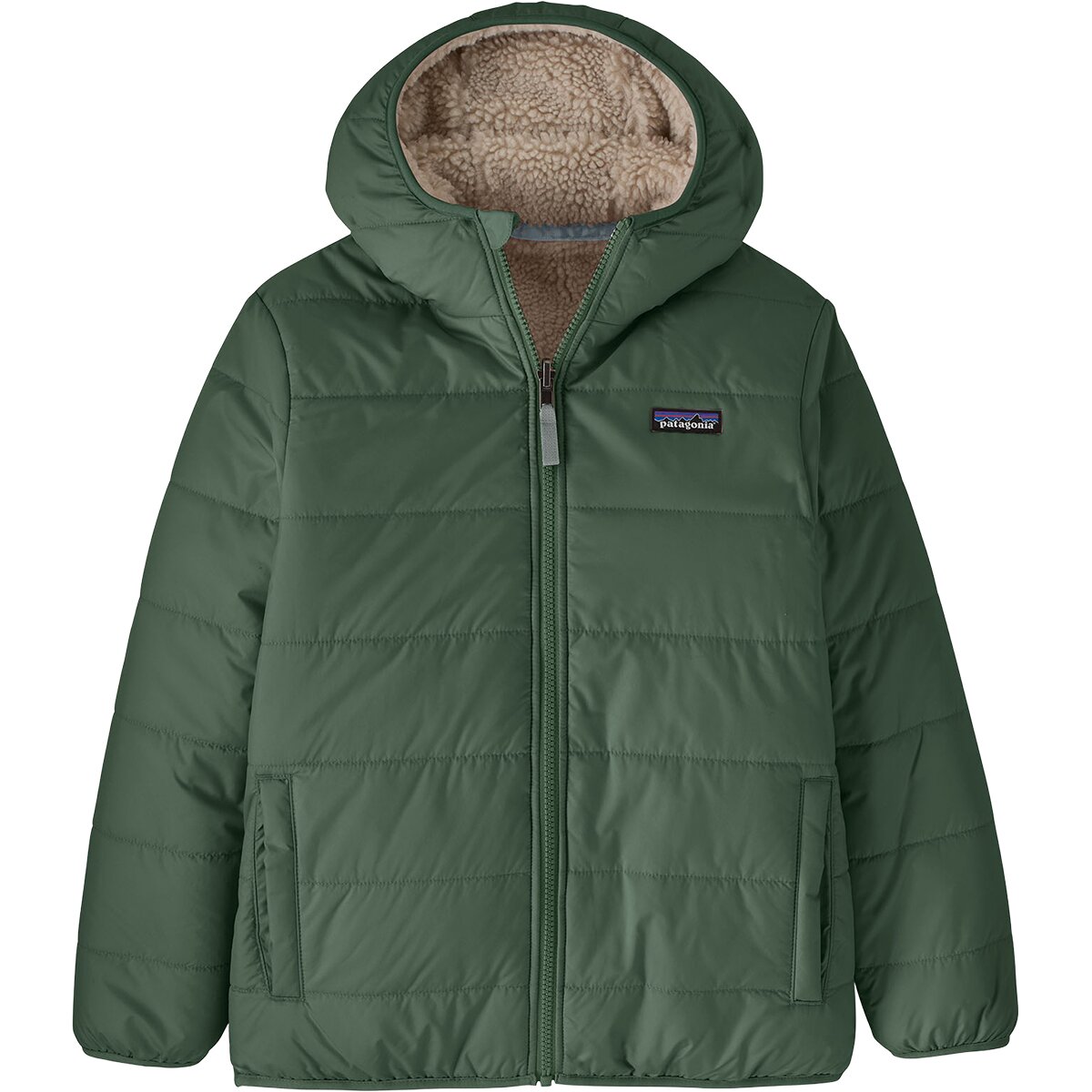 Image of Patagonia Reversible Ready Freddy Hooded Jacket - Boys' Canopy Green, XS