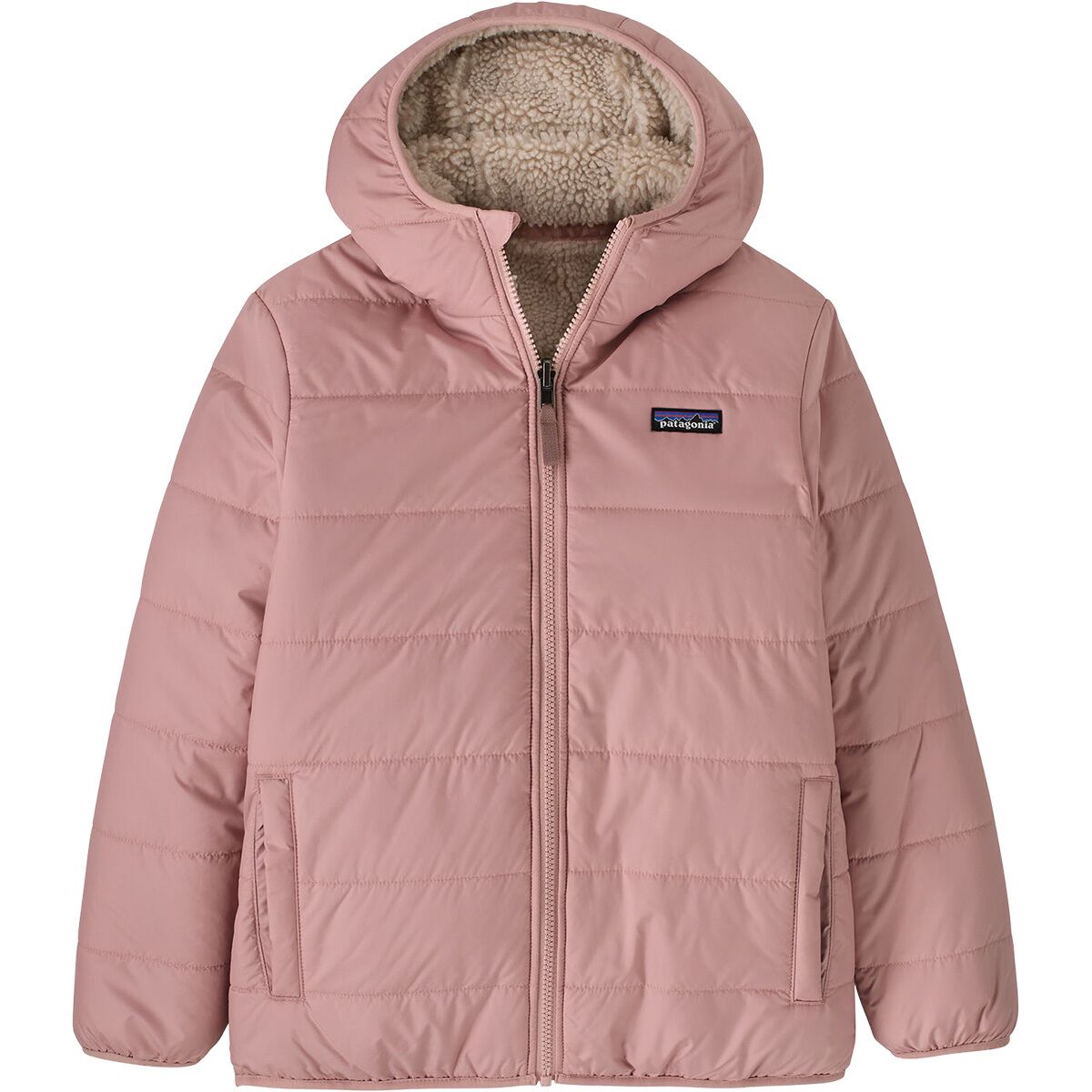 Image of Patagonia Reversible Ready Freddy Hooded Jacket - Boys' Fuzzy Mauve, XS