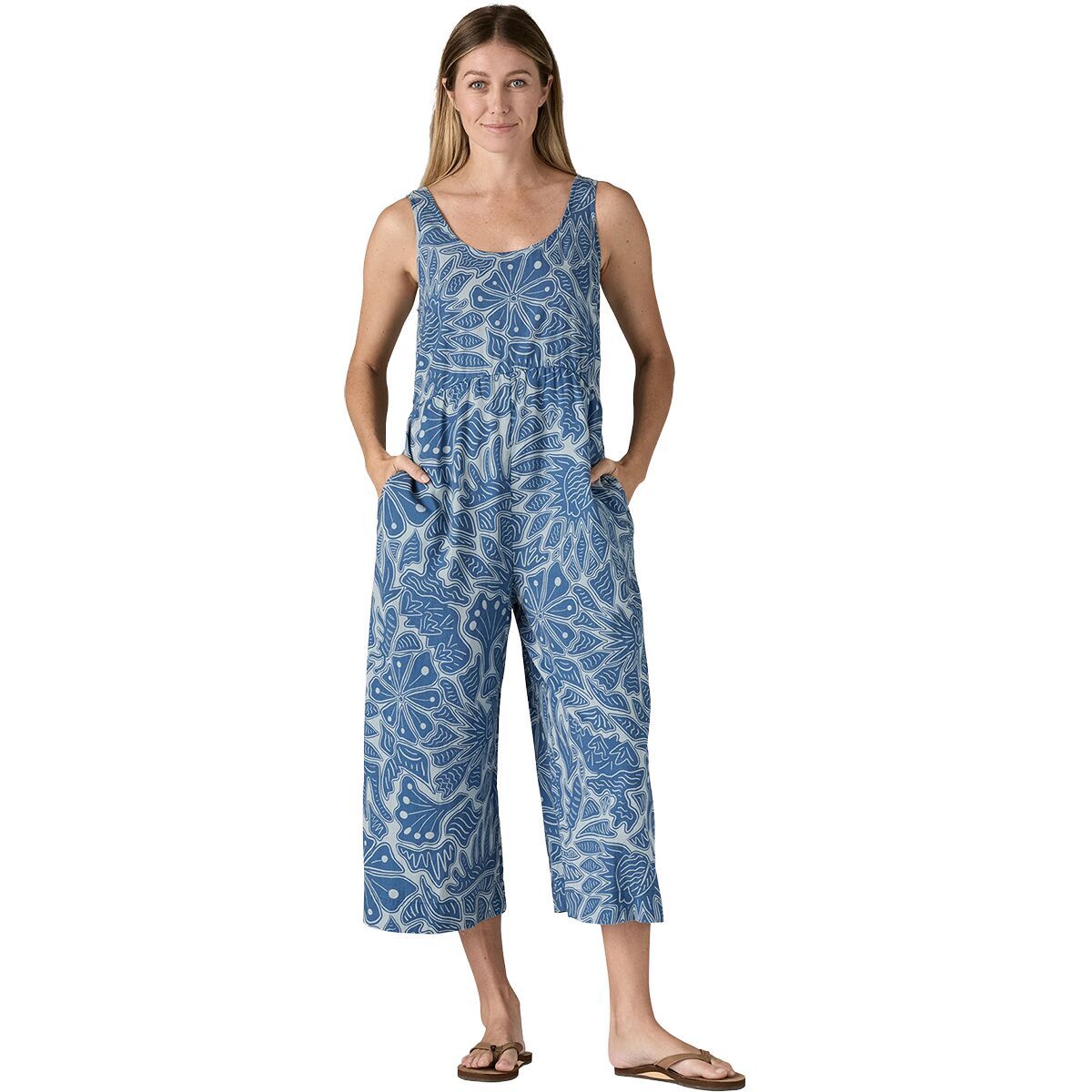 Image of Patagonia Garden Island Jumpsuit - Women's Bees and Flowers: Thermal Blue, XS