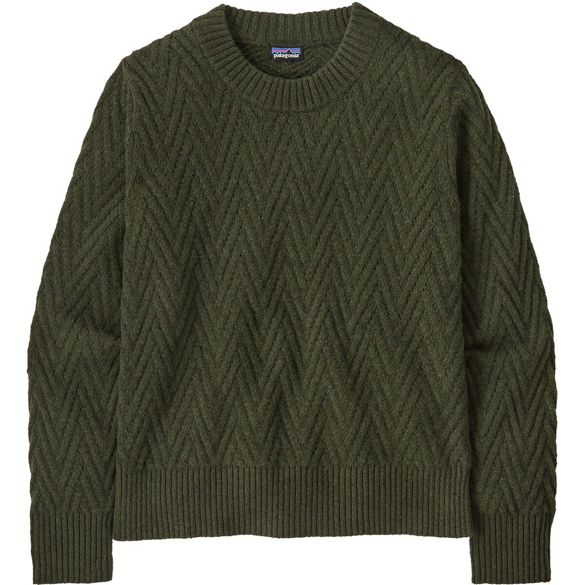 Image of Patagonia Recycled Wool Crewneck Sweater - Women's Chevron Cable/Basin Green, S