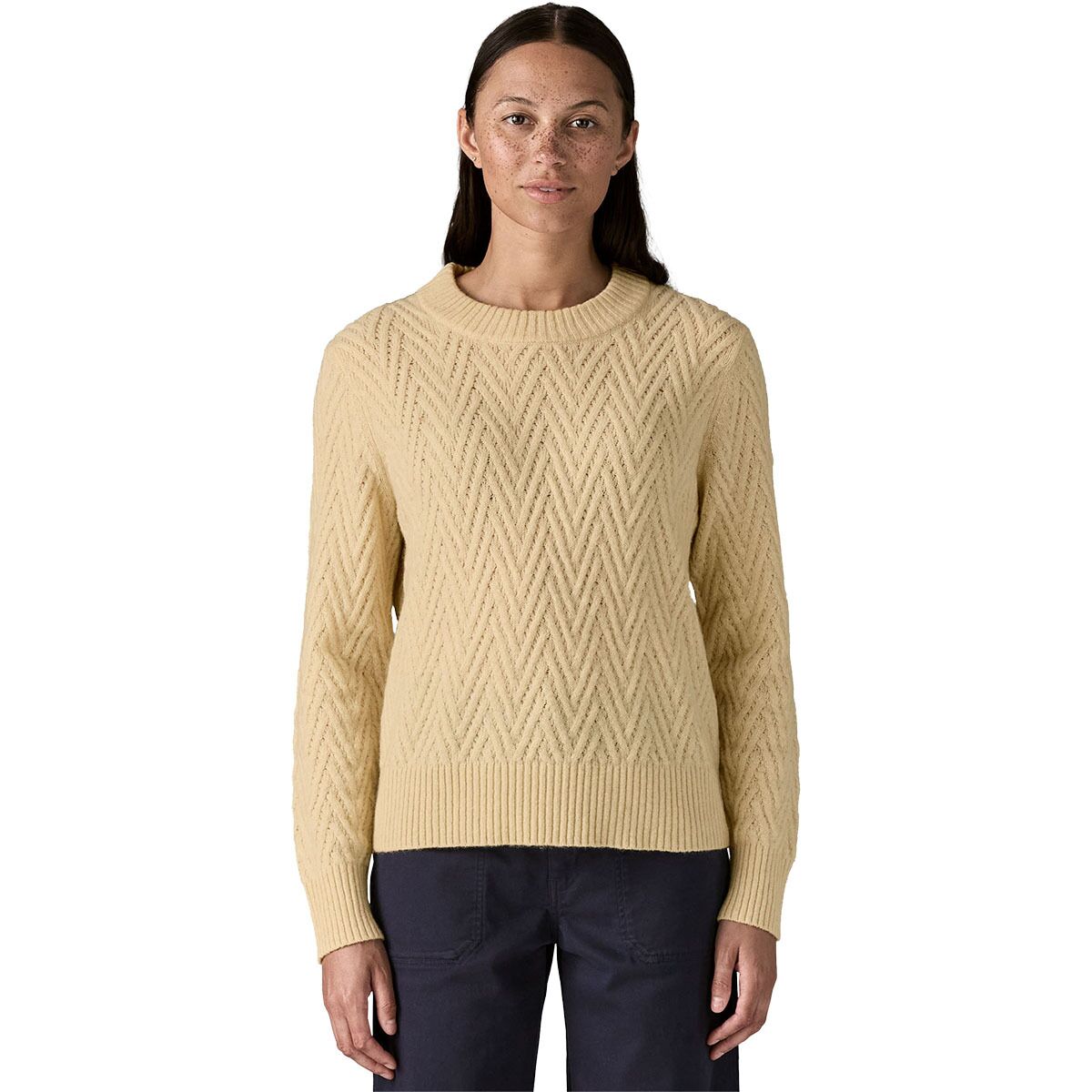 Image of Patagonia Recycled Wool Crewneck Sweater - Women's Chevron Cable: Dark Natural, XL