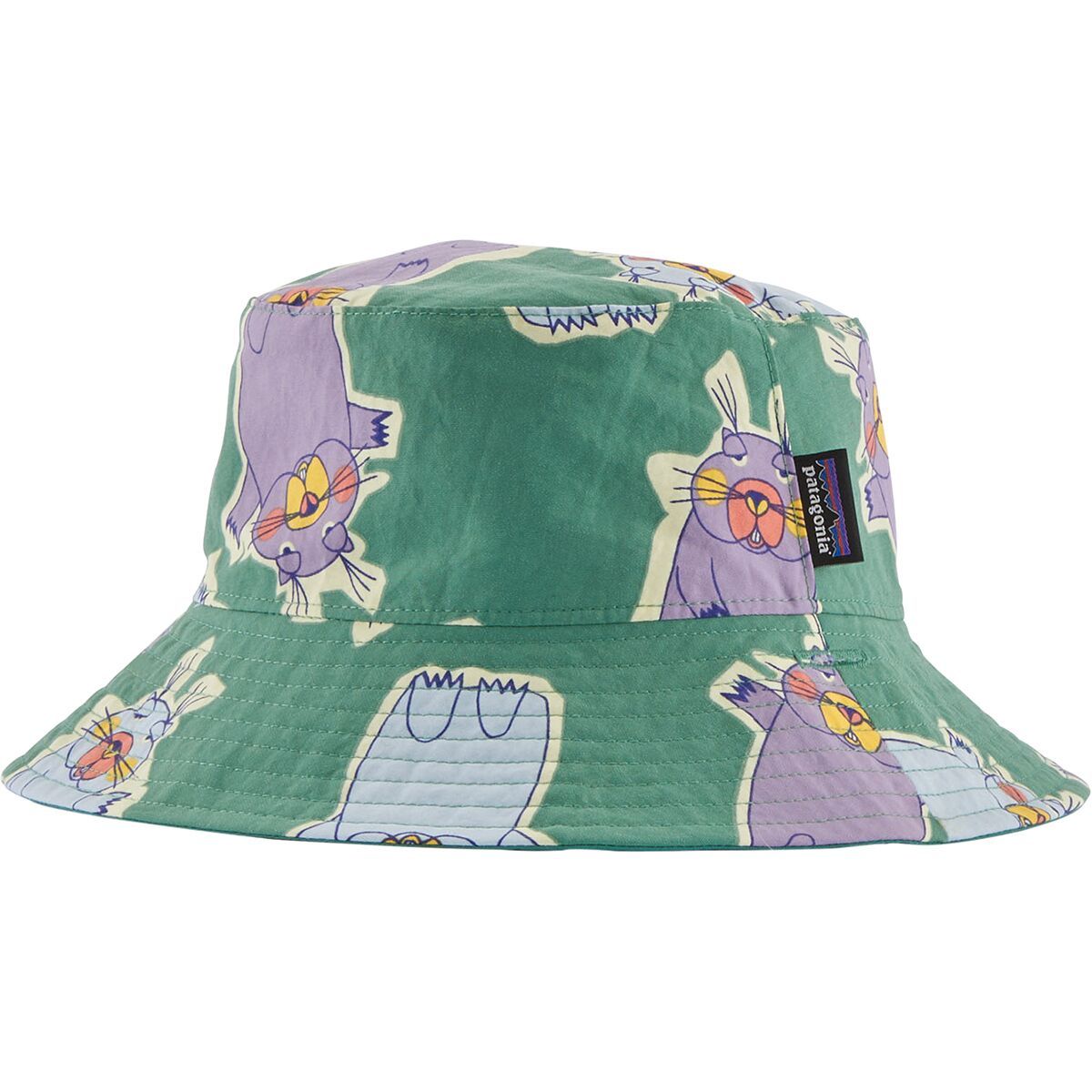 Image of Patagonia Baby Sun Bucket Hat - Kids' Marching Around: Heartleaf Green, 12M