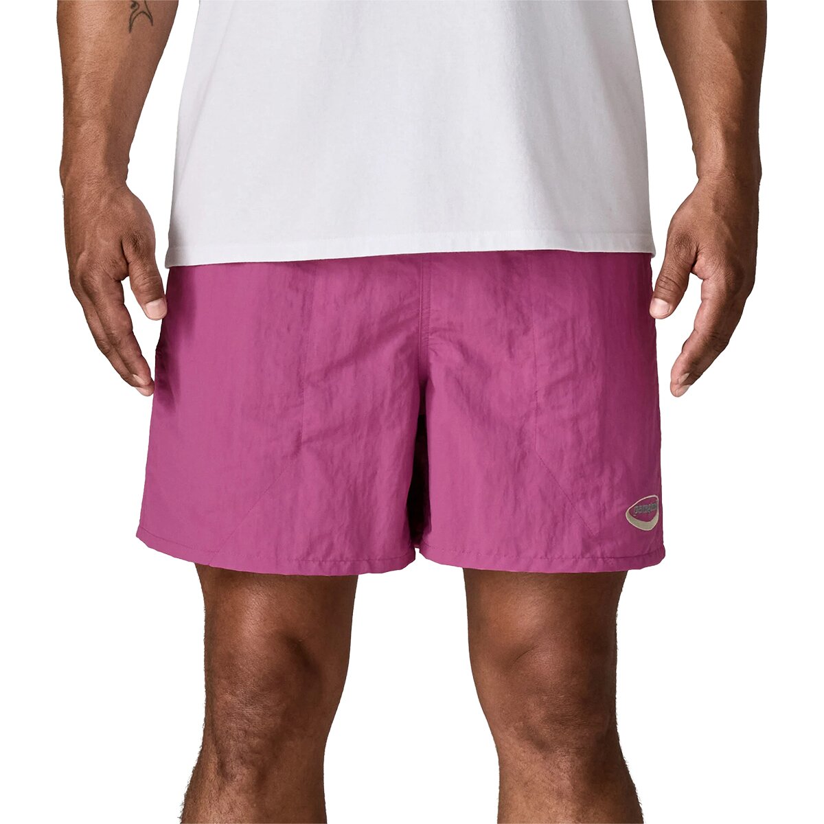 Image of Patagonia Baggies 5in Short - Men's '95 Oval Logo: Faded Magenta, XL