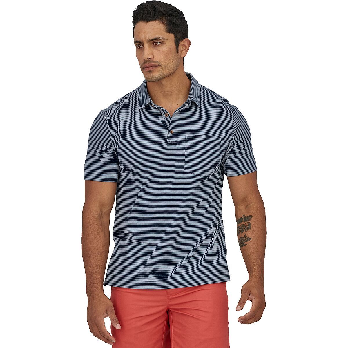 Image of Patagonia Organic Cotton Lightweight Polo - Men's Fathom Stripe/New Navy, S