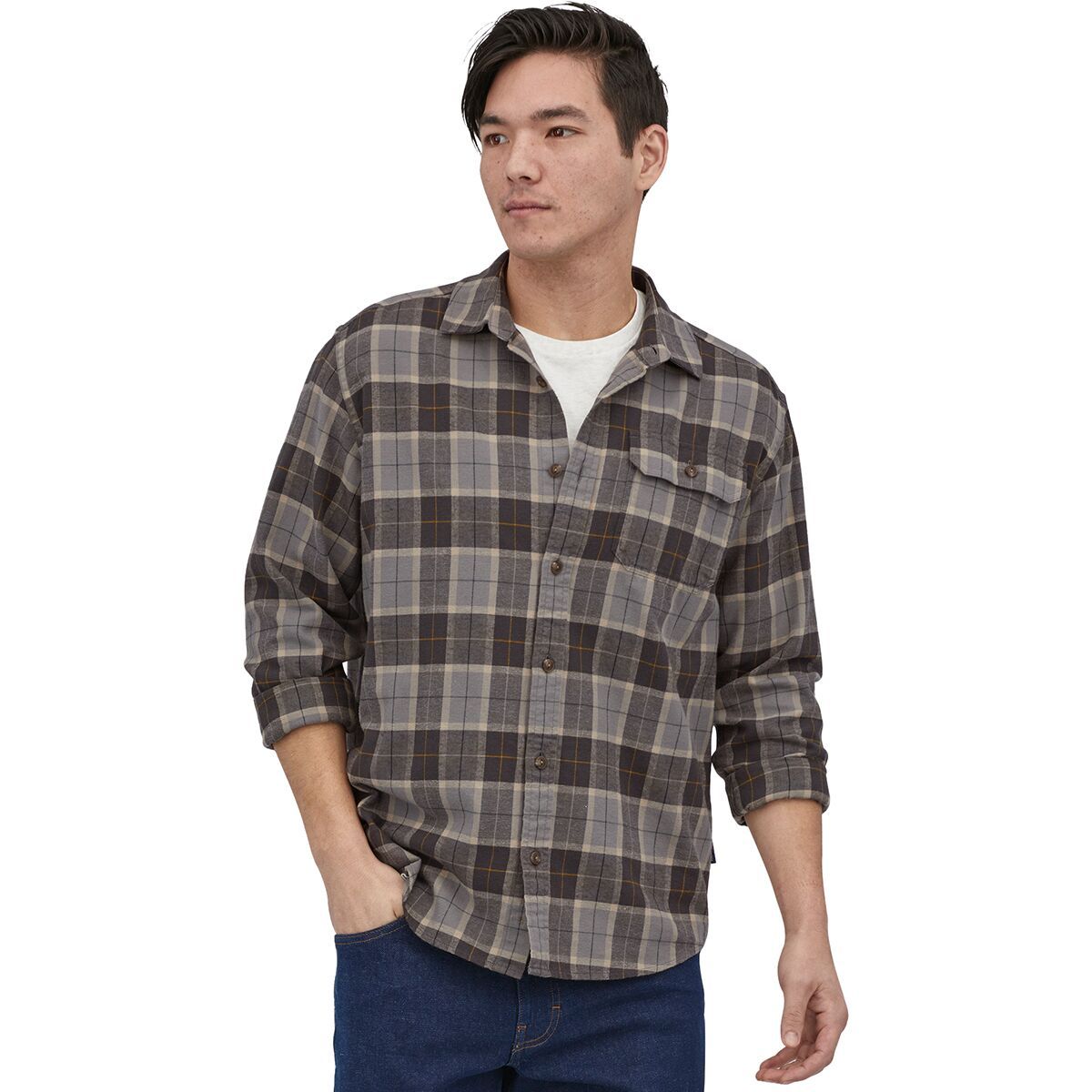 Patagonia Long-Sleeve Cotton in Conversion Fjord Flannel Shirt - Men's Beach Plaid: Forge Grey, XXS