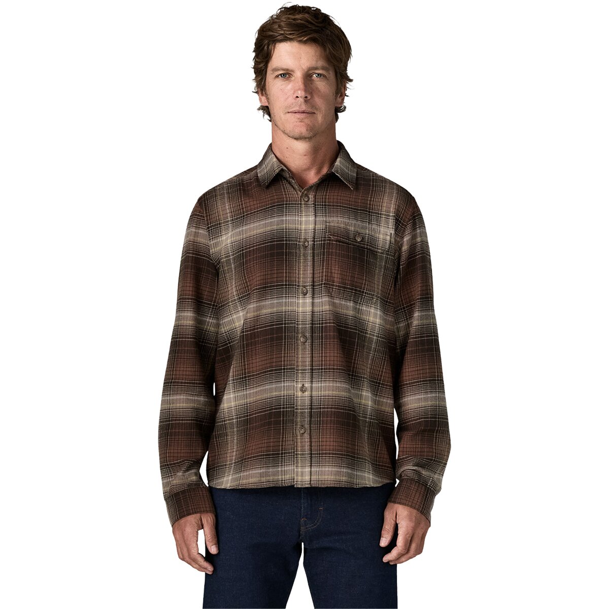 Image of Patagonia Long-Sleeve Cotton in Conversion Fjord Flannel Shirt - Men's Melting Ombre/Den Brown, L