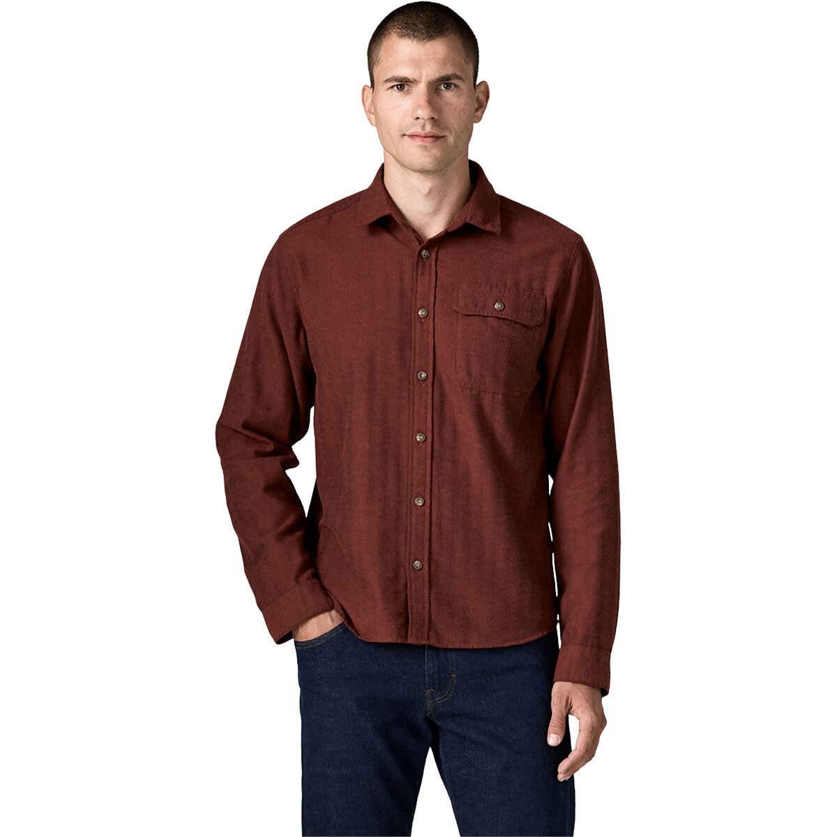 Image of Patagonia Long-Sleeve Cotton in Conversion Fjord Flannel Shirt - Men's Mirror Weave/Rusty Red, XL