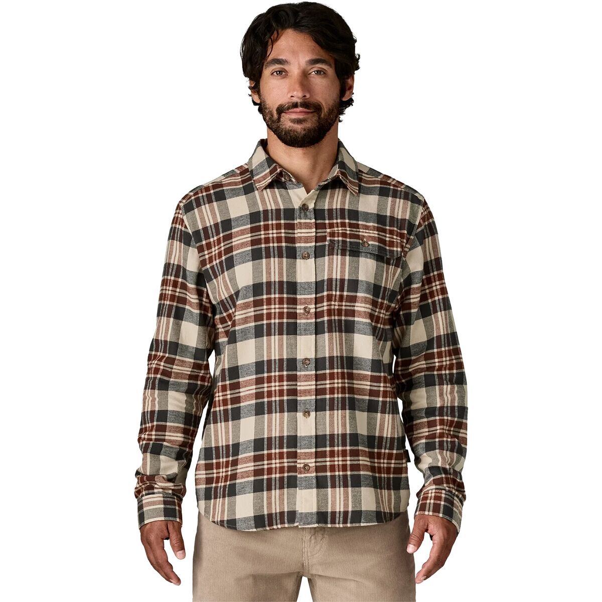 Image of Patagonia Long-Sleeve Cotton in Conversion Fjord Flannel Shirt - Men's Paw: Dried Vanilla, XL