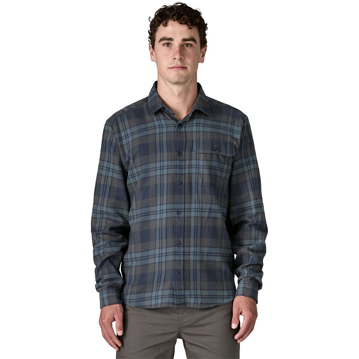 Image of Patagonia Long-Sleeve Cotton in Conversion Fjord Flannel Shirt - Men's Paw: Smolder Blue, M