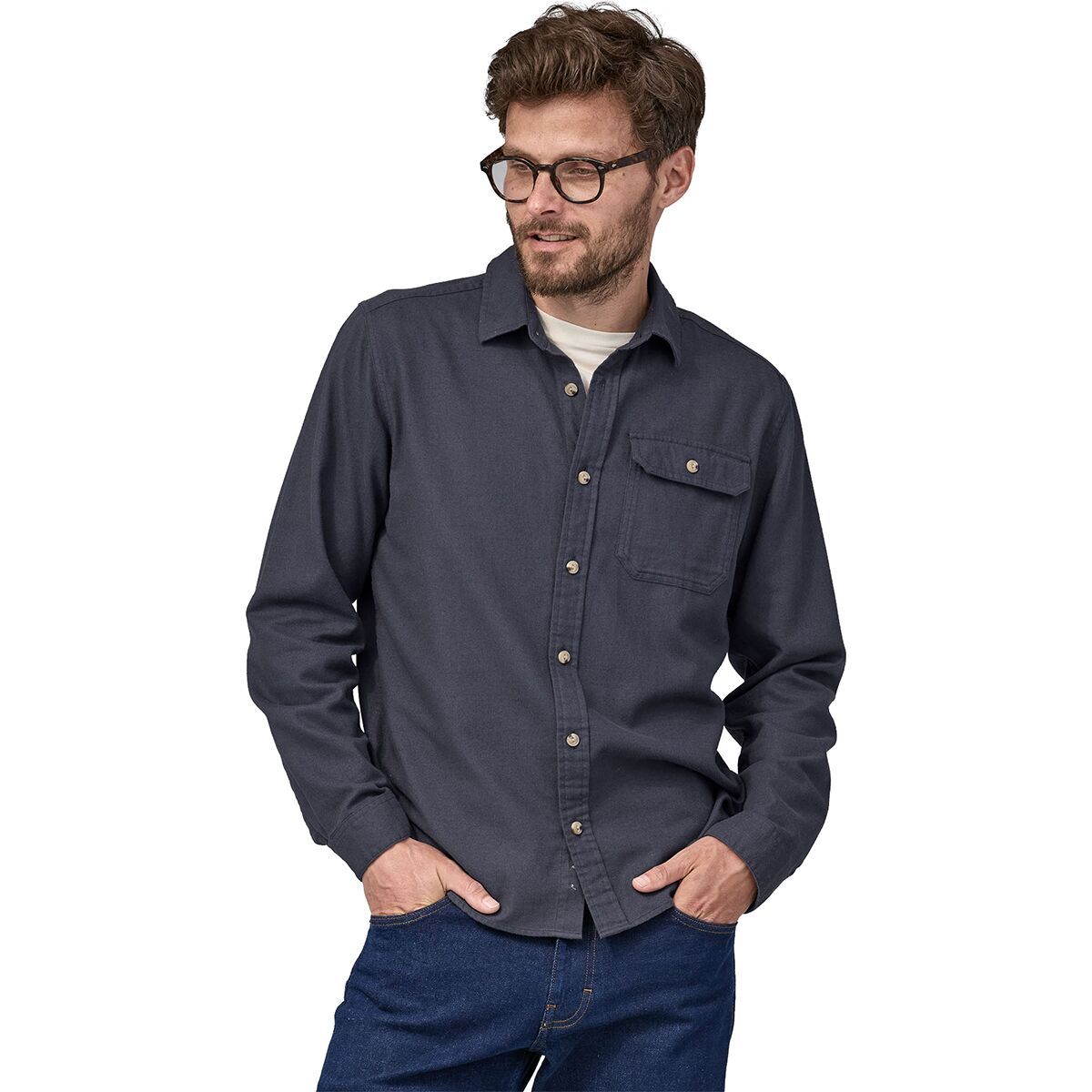 Image of Patagonia Long-Sleeve Cotton in Conversion Fjord Flannel Shirt - Men's Smolder Blue, M