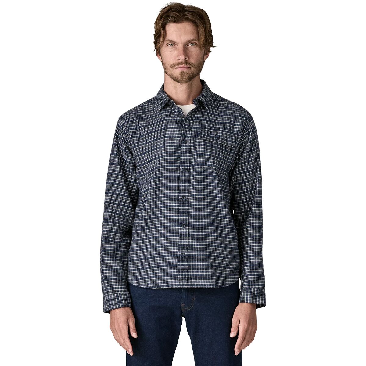 Image of Patagonia Long-Sleeve Cotton in Conversion Fjord Flannel Shirt - Men's Tracks: Sunken Blue, XL