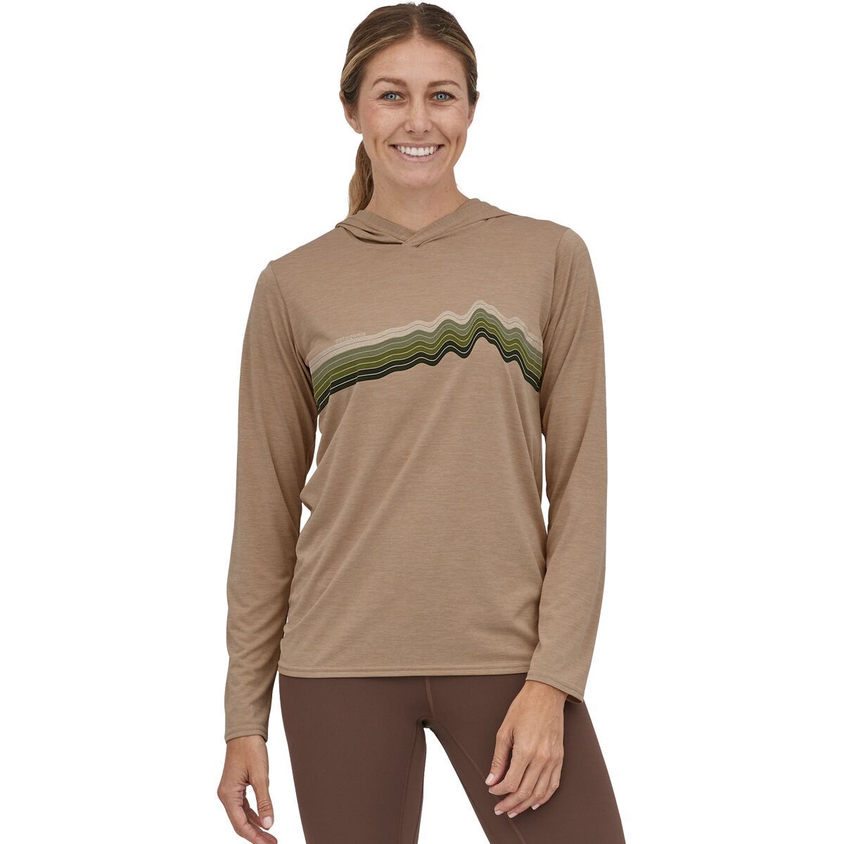 Patagonia Capilene Cool Daily Graphic Hoodie - Women's Ridge Rise Stripe/Oar Tan X-Dye, XL