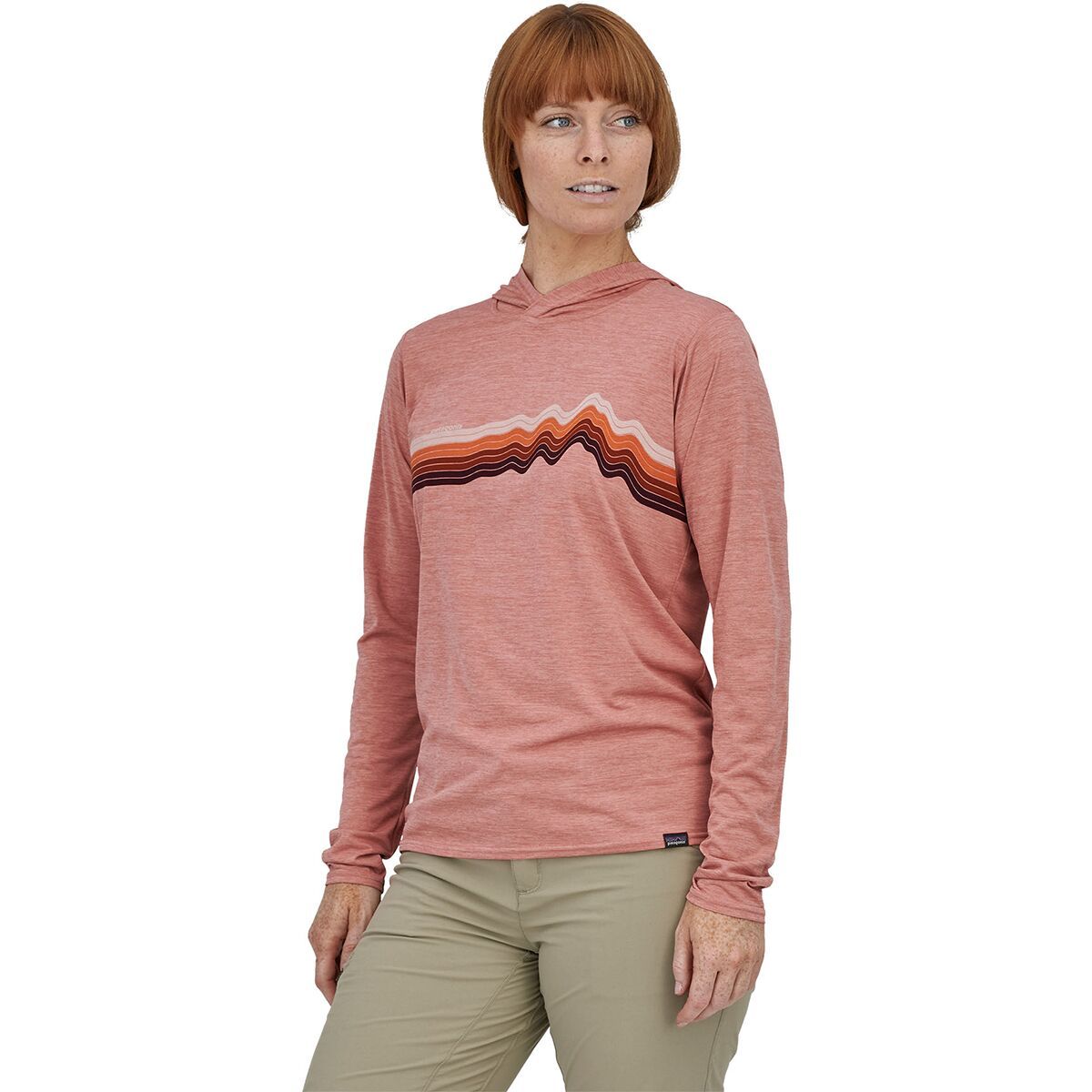 Patagonia Capilene Cool Daily Graphic Hoodie - Women's Ridge Rise Stripe/Sunfade Pink X-Dye, XS